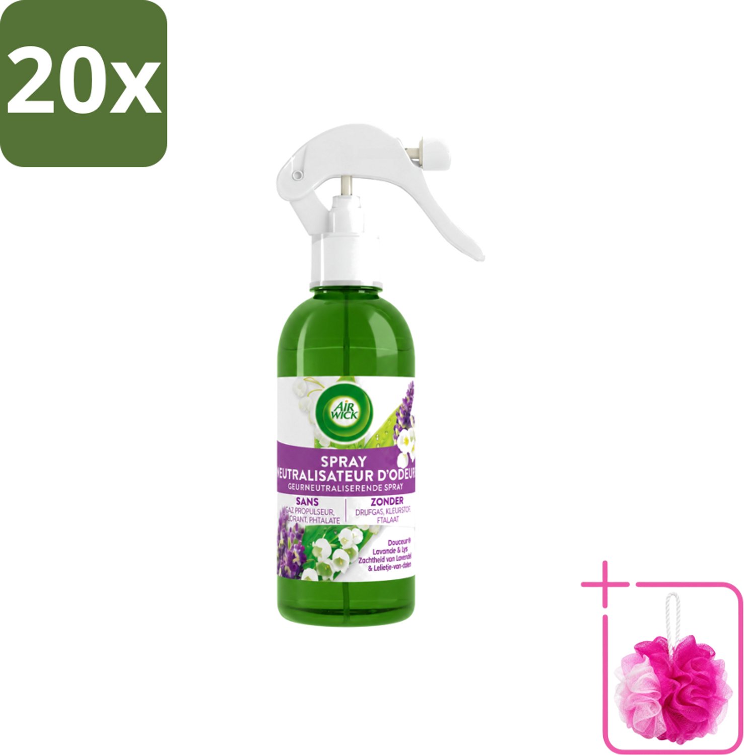 20 x Air Wick – Luchtverfrisser Spray – Active Fresh Lavendel & Lelie – 237 ml - Bulkverpakking - Luchtverfrisser - Douchemop - Geur neutraliseren