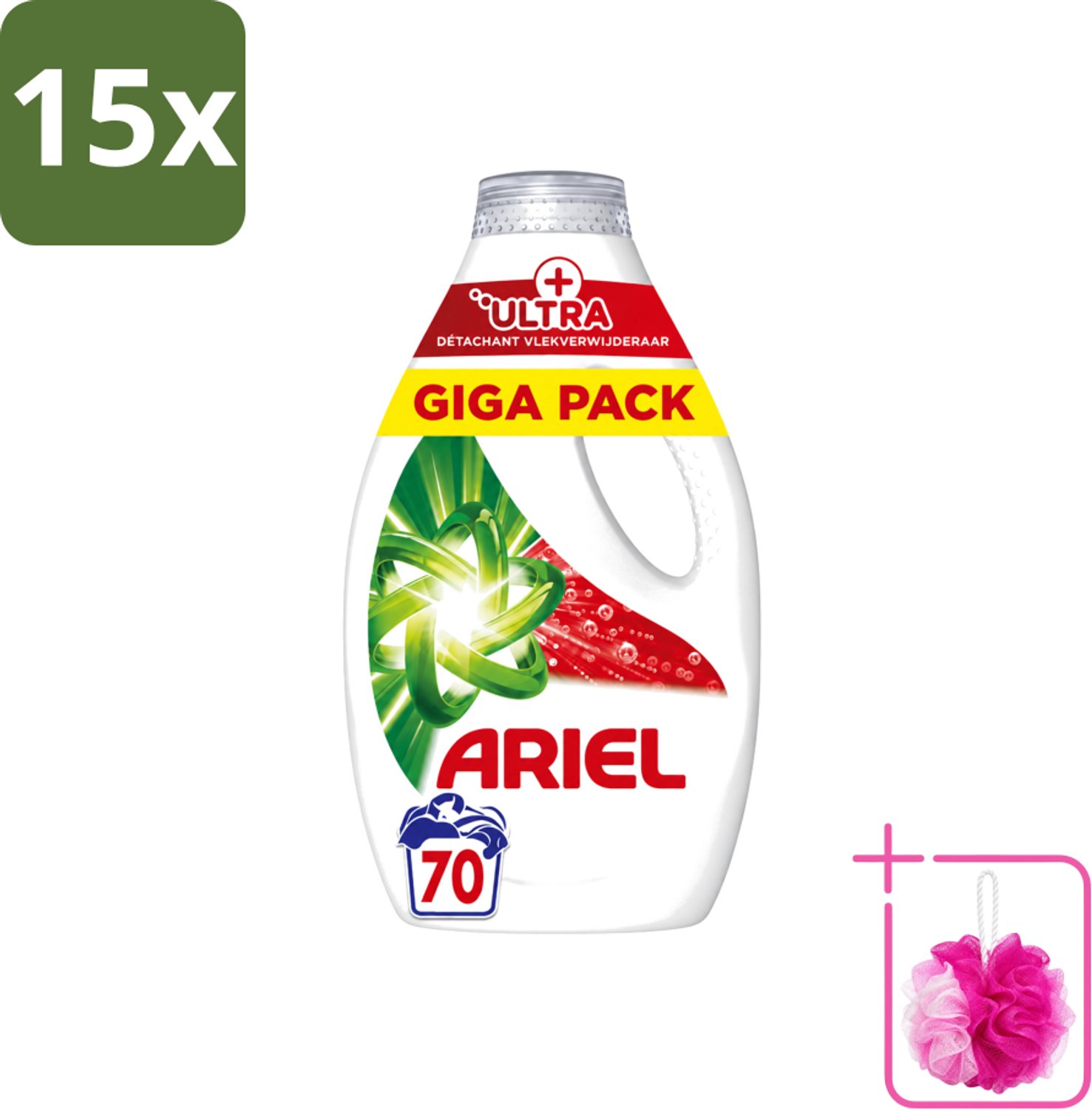 15 x Ariel – Vloeibaar Wasmiddel – Ultra Vlekverwijderaar – 3150 ml – 70 wasbeurten - Bulkverpakking - Vlekverwijderaar - Douchemop - Wasmiddel