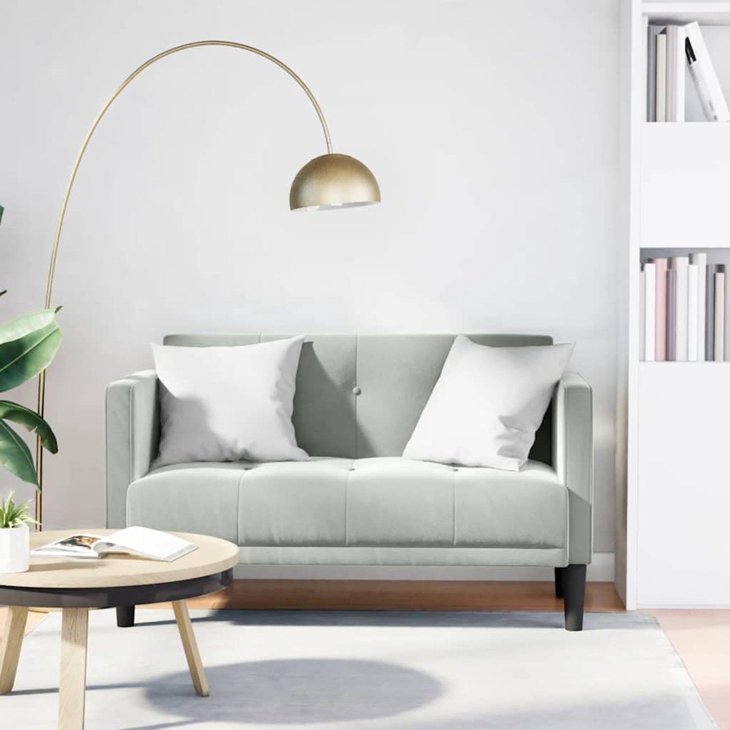 Lichtgrijs tweezitsbank van fluweel met binnenvering en stevig frame voor woonkamer 111 cm fluweel