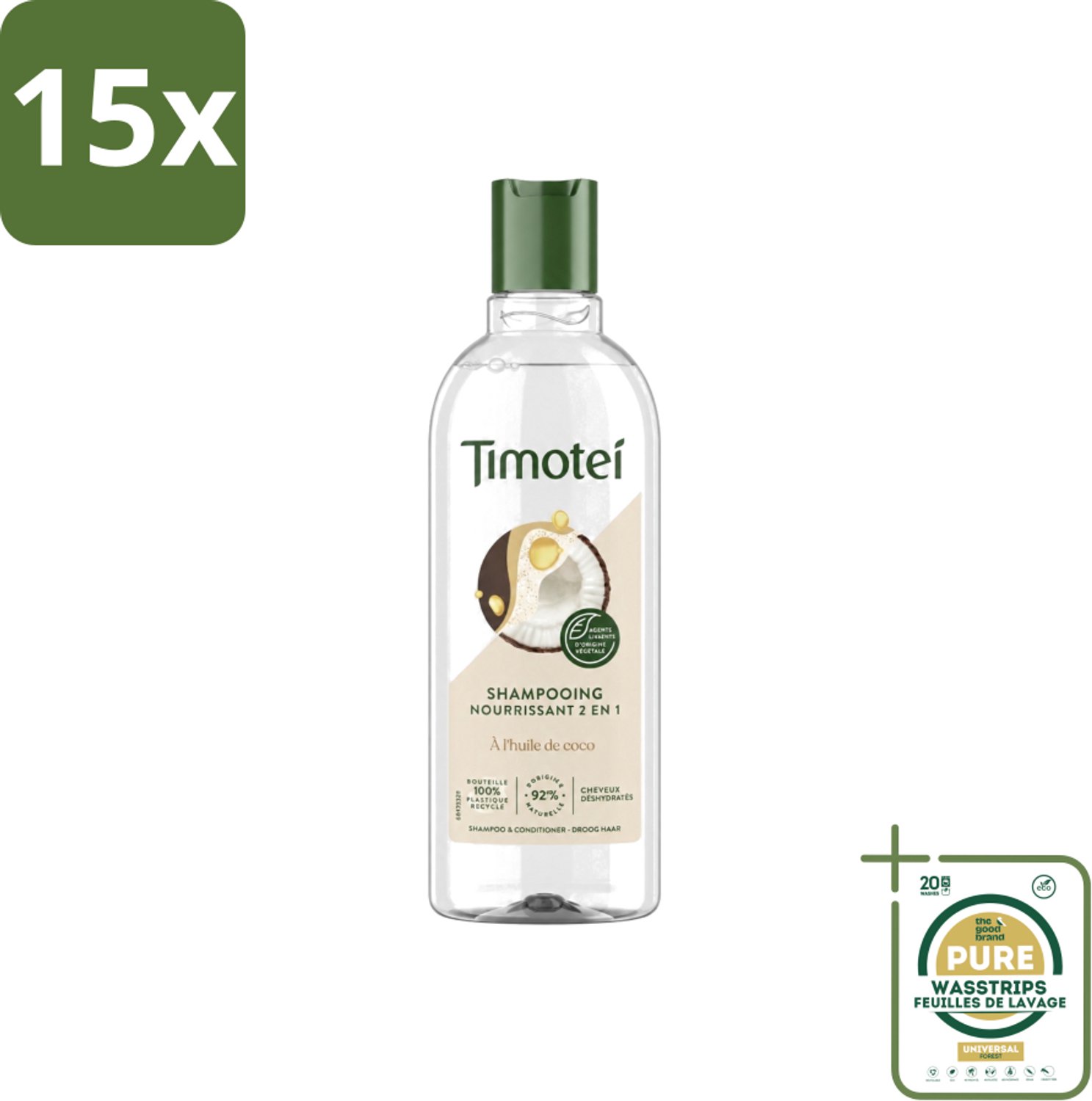 15 x Timotei - Shampoo - Nourrissant - 2in1 - 300ml - Wasstrips - Shampoo Haar Verzorging - Haar Reinigen - Haar Verzorgen - Voedend Shampoo - 2 In 1 Shampoo