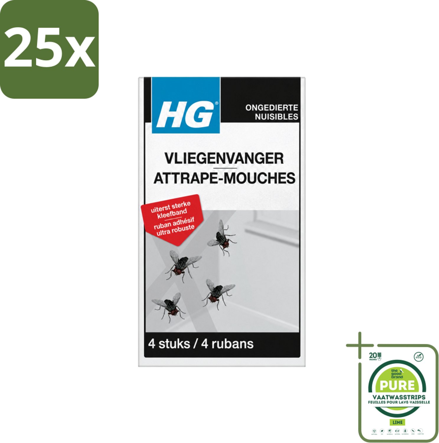 25 x HG X - Vliegenvanger - Sterke Kleefband - 4 Vliegenvangers - Grootverpakking - Vaatwasstrips - Vliegenvanger - Vliegen Vangen - Kleefband - Vliegbestrijding - Vliegbeheersing