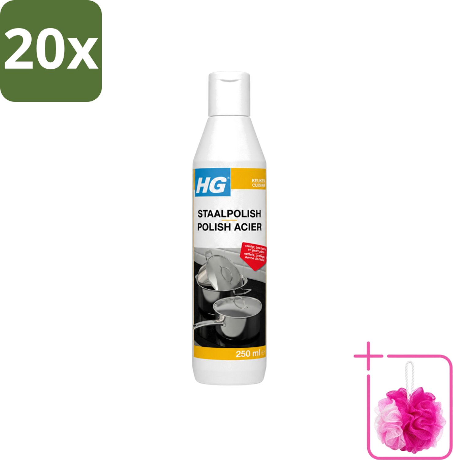 20 x HG - Staalpolish - Beschermt & Polijst RVS - 250 ml - Bulkverpakking - Roestvrij staal polish - Douchemop - Keukenpolijst