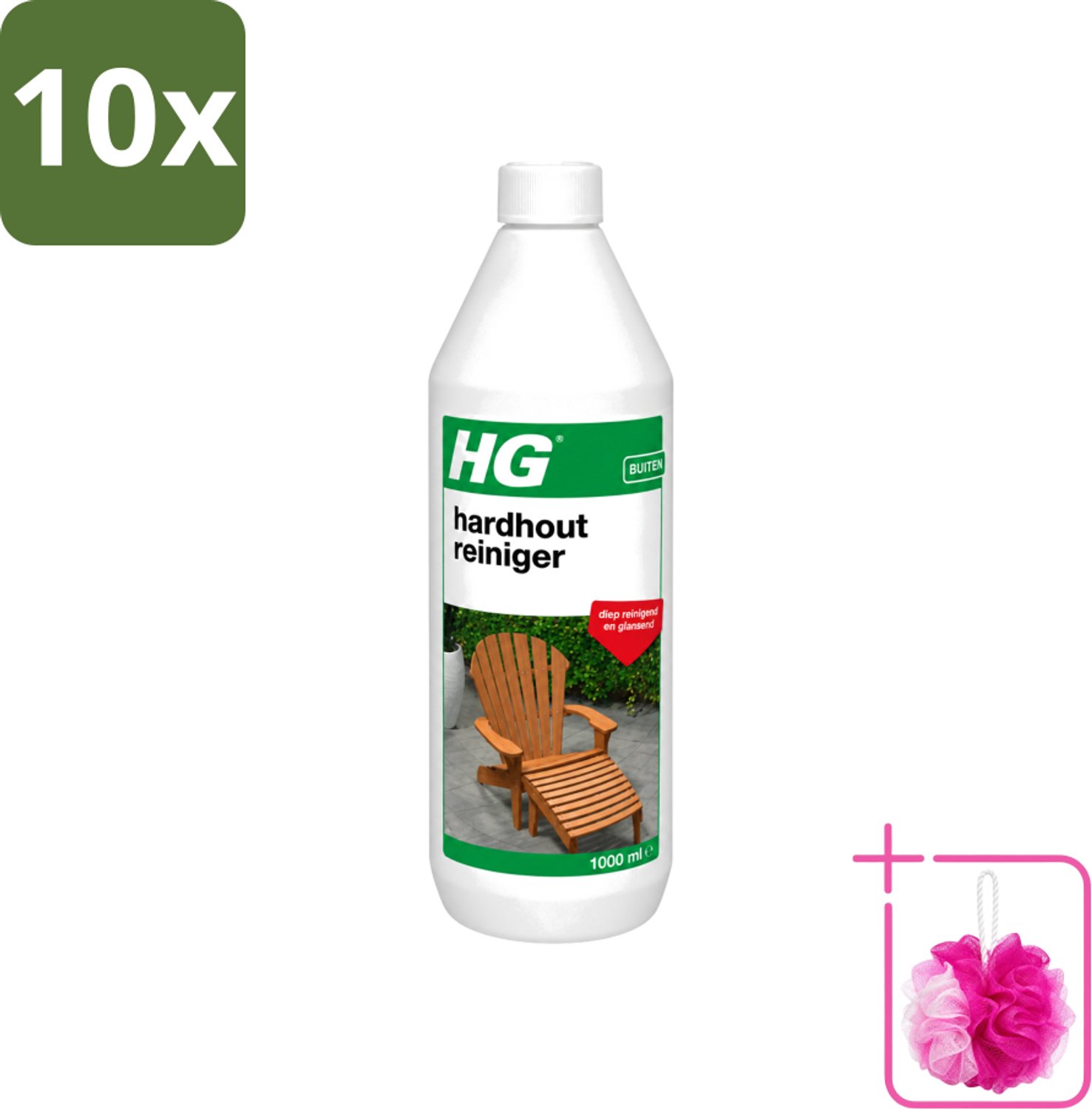10 x HG - Buiten - Hardhout Reiniger - Diep Reinigend - 1L - Bulkverpakking - Hardhout reinigen - Douchemop - Tuinmeubel reinigen