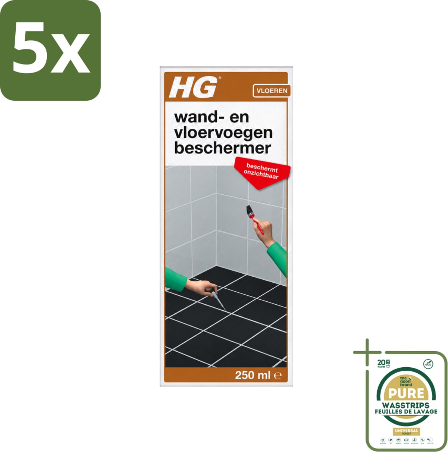 5 x HG - Vloeren - Wand & Vloervoegen Beschermer - Beschermt Onzichtbaar - 250 ml - Wasstrips - Voegen Beschermer - Voegen Reiniger - Voegen Bescherming - Voegen Afstotend - Voegen Schoon