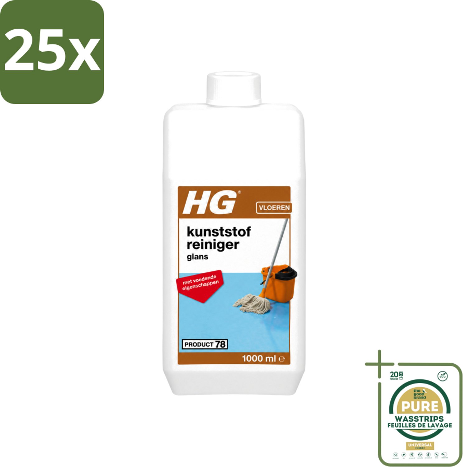 25 x HG - Kunststofreiniger Glans - Met Voedende Eigenschappen - 20 Dweilbeurten - 1L - Wasstrips - Kunststof Reiniger - Glans Reiniger - Kunststof Vloer Reiniger - Voedende Reiniger - Kunststof Vloer Herstellen