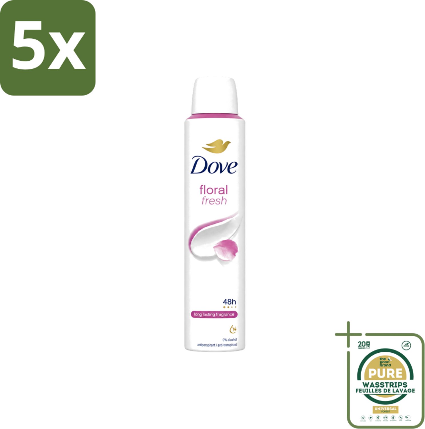 5 x Dove – Deodorant Spray – Floral Fresh – 200 ml - Wasstrips - Anti-transpirant Spray - Zweetvermindering - Geur - Bloemige Geur - Geurvermindering
