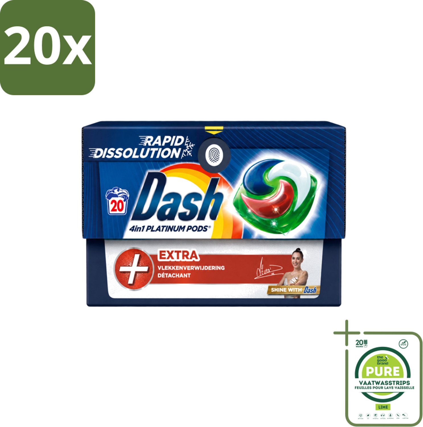 20 x Dash – Wasmiddel Pods 4-in-1 Platinum – Extra Vlekkenverwijdering – 20 Capsules - Grootverpakking - Vaatwasstrips - Wasmiddelcapsules - Krachtige Wasmiddel - Vlekverwijdering - Kleurbehoud - Frisheid