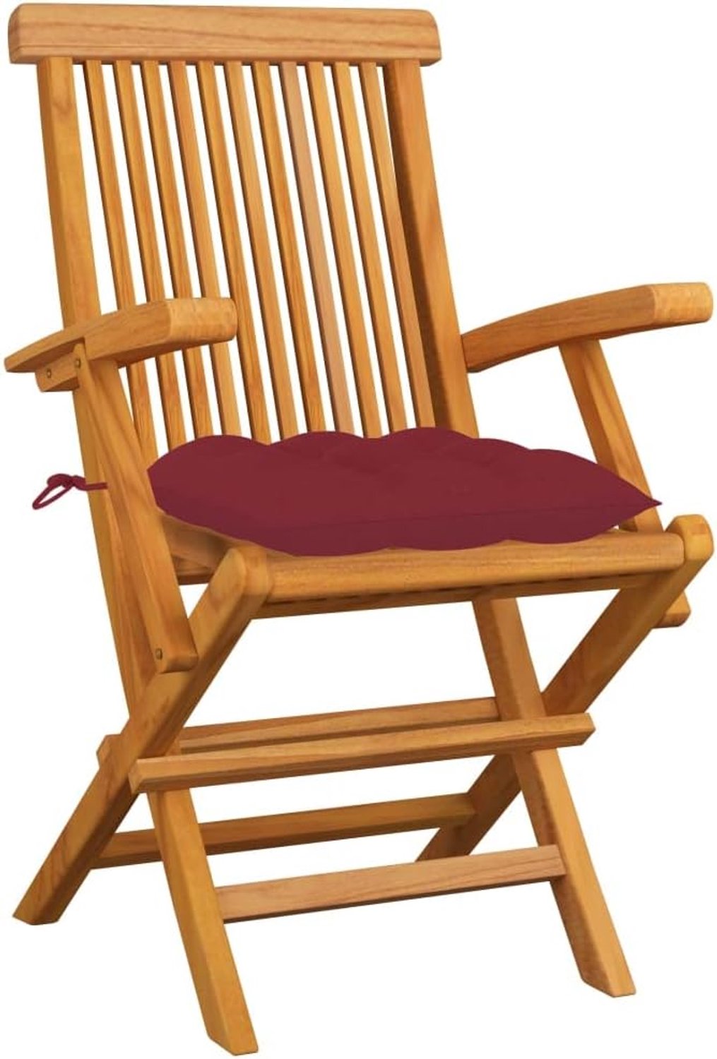 Tuinstoelen met wijnrode kussens, 6 stuks, massief hout, teak, balkonstoelen, zitmeubel voor buiten, voor zwembaden