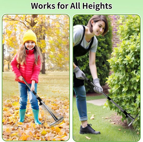 Tuinhark, 85-175 cm, bladbreker met uitbreidbare kop, 20-40 cm, 15 tanden voor gazon en tuinreiniging — afbeelding 3