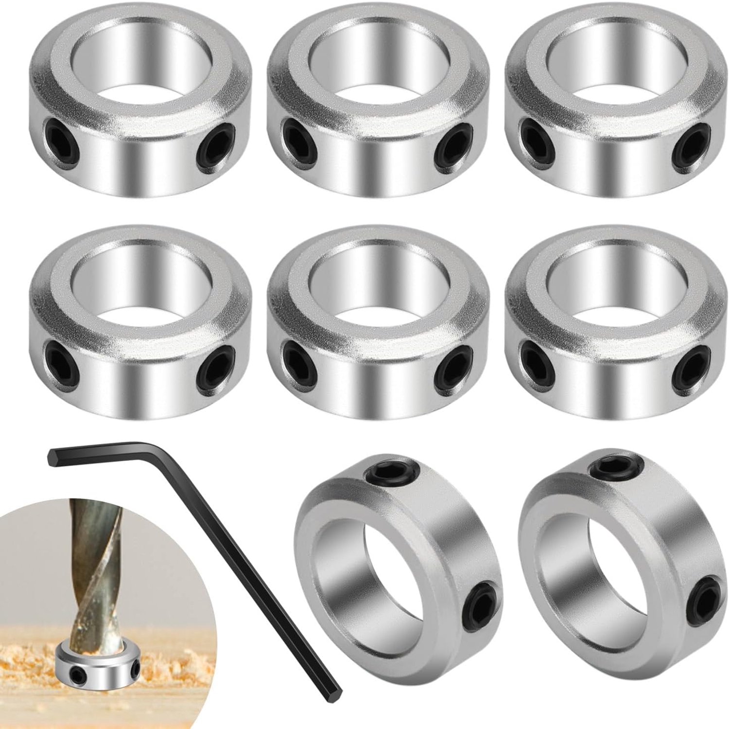 Diepteaanslag-afstelringen asborgring diepteaanslagringen as 14 mm boring 22 mm OD klemring voor kruiwagenas tandwielassemblages CNC-machine 8 stuks (8 stuks, aluminiumlegering, 14 mm)
