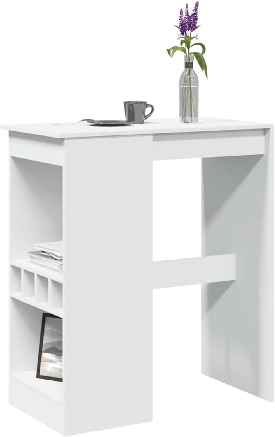 Bartafel met plank, wit, keuken, eettafel, familietafel voor keuken, 90 x 47,5 x 103,5 cm, houtmateriaal