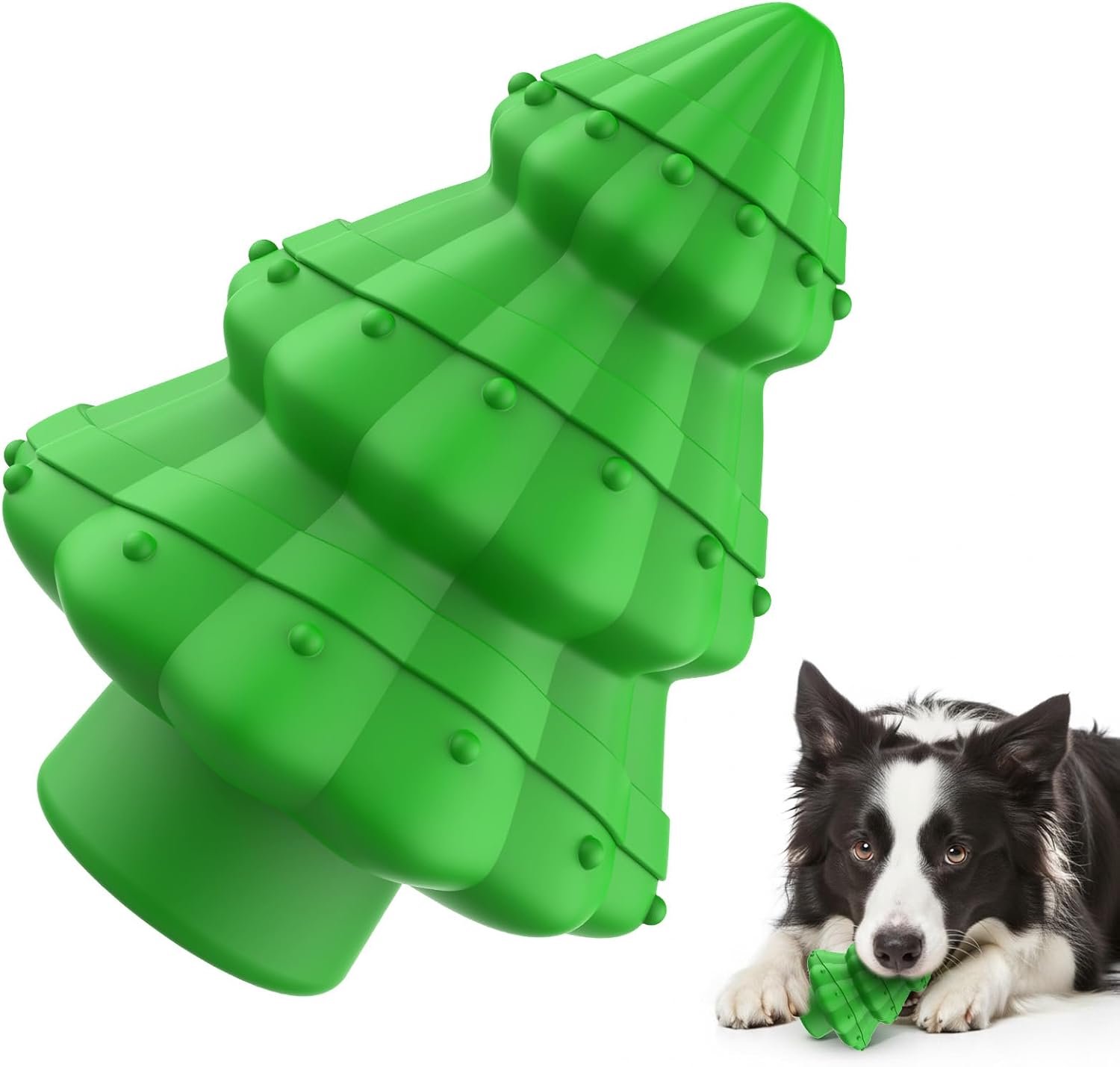 Hondenspeelgoed van natuurlijk rubber, kerstboom-hondenspeelbal voor bezigheid en stimulatie, traktatiedispenser-speelgoed voor kleine, middelgrote en grote honden
