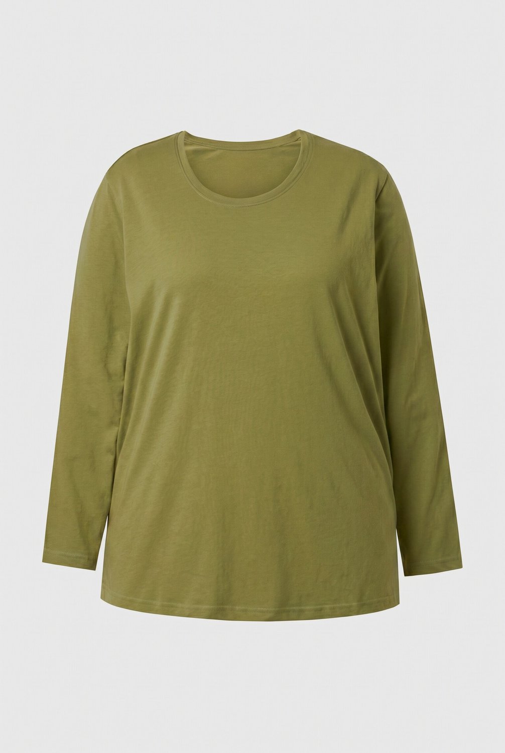 Ulla Popken - Dames - Shirt relaxed ronde hals lange mouwen - Avocadogroen - Maat 42+
