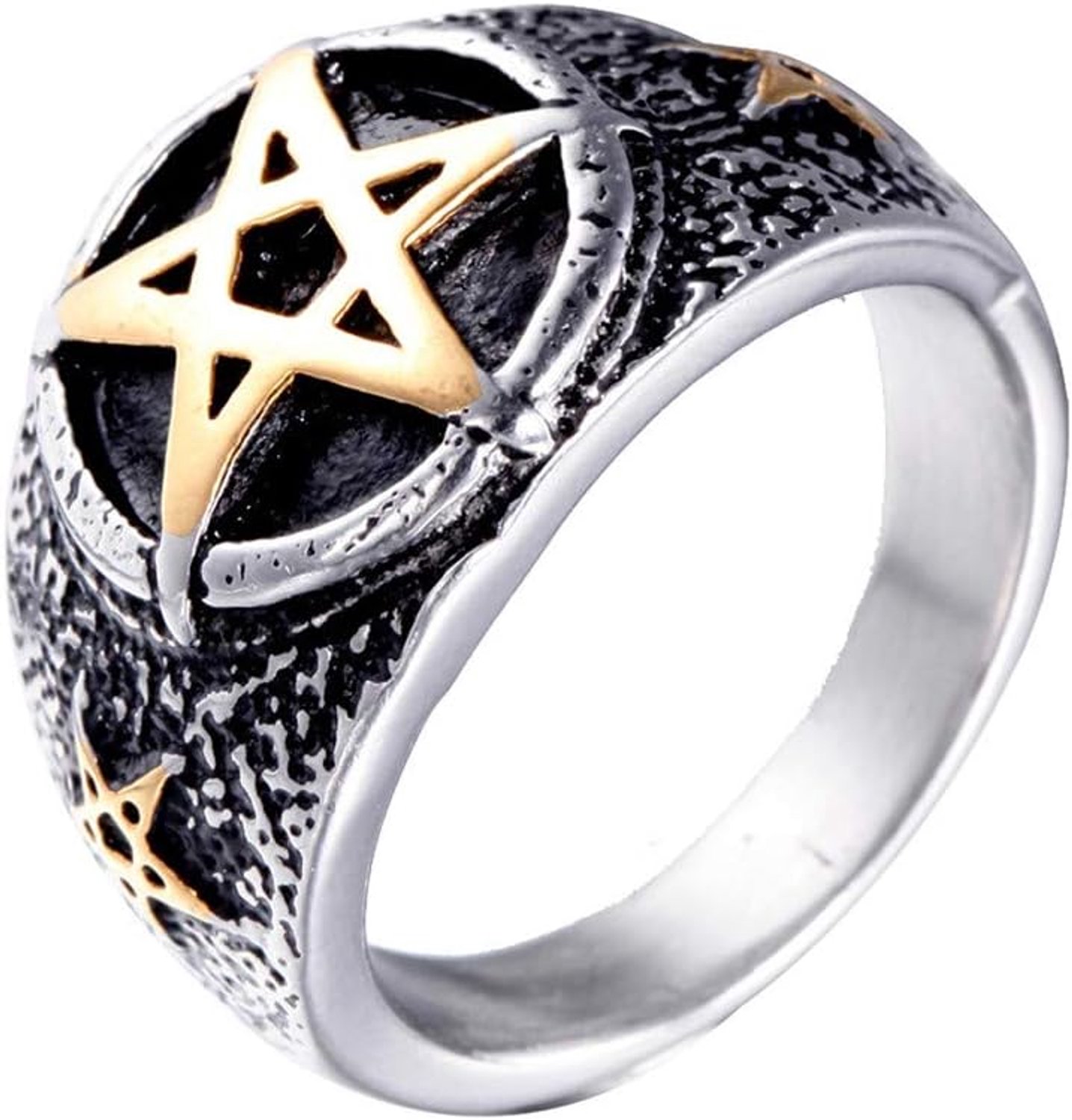 Ringen voor heren, roestvrij staal, zilvergoud, pentacle band, Roestvrij staal