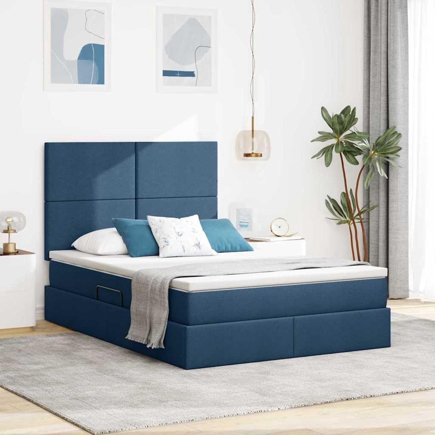 Leren Opbergbed Hydraulisch Blauw 140 x 200 cm