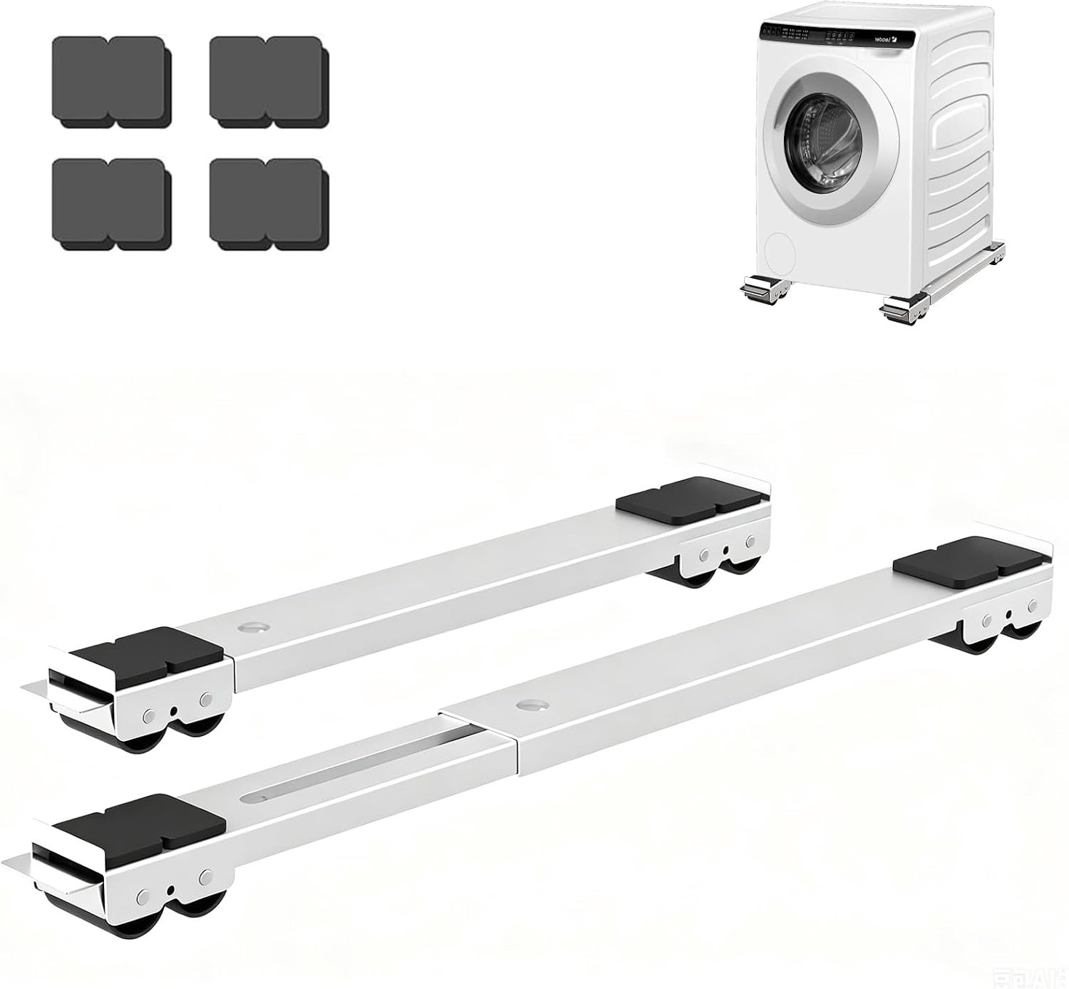2 wielen voor wasmachine, 45 tot 70 cm, verstelbaar, mobiel met rem, houder voor huishoudelijke apparaten, robuust, duurzaam, transporter, wasmachines, draagkracht 300 kg, voor het vervoer van