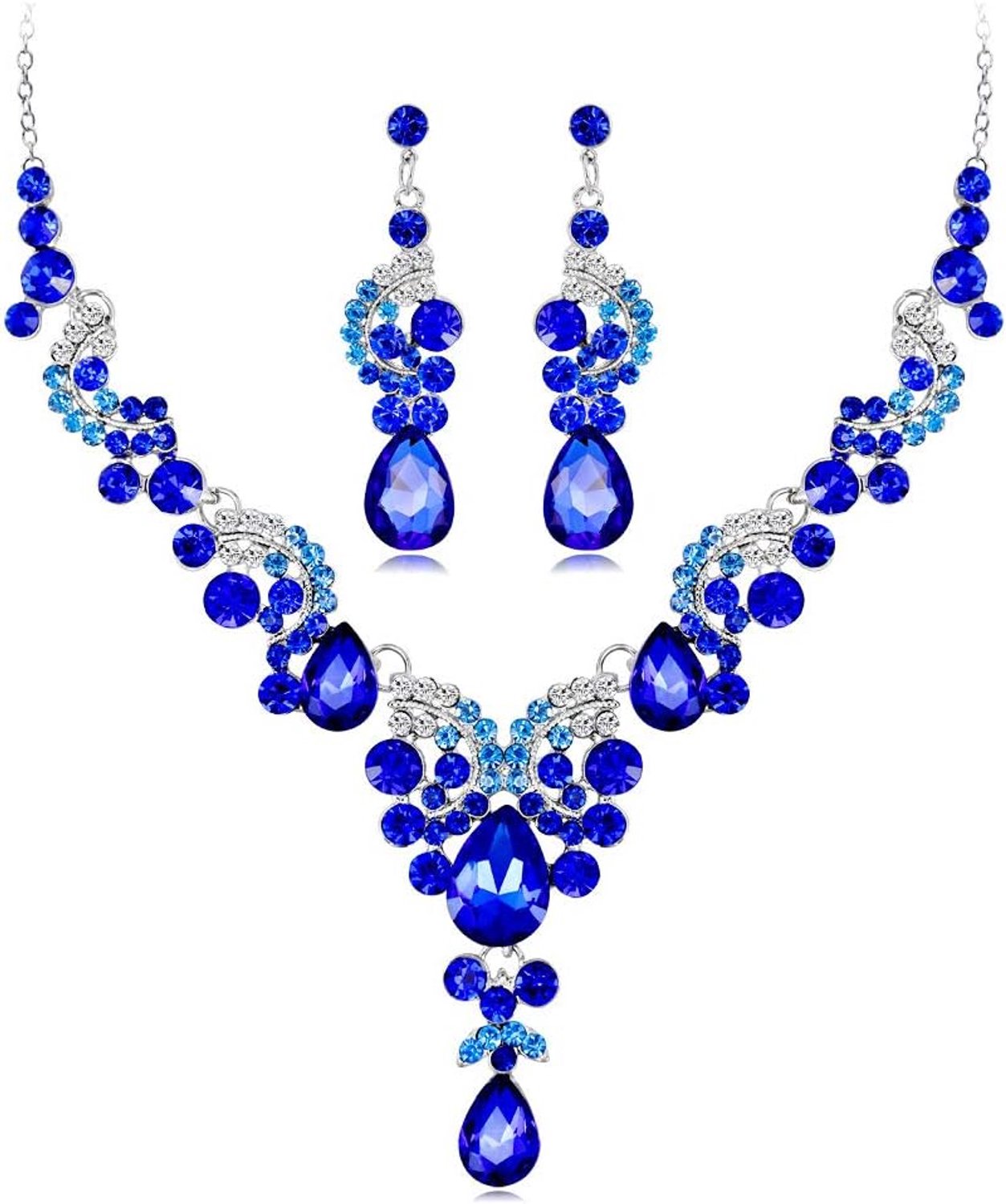 Sieraden set bruiloft strass kristal bruid bloem golf druppels ketting oorbellen set, Kristal