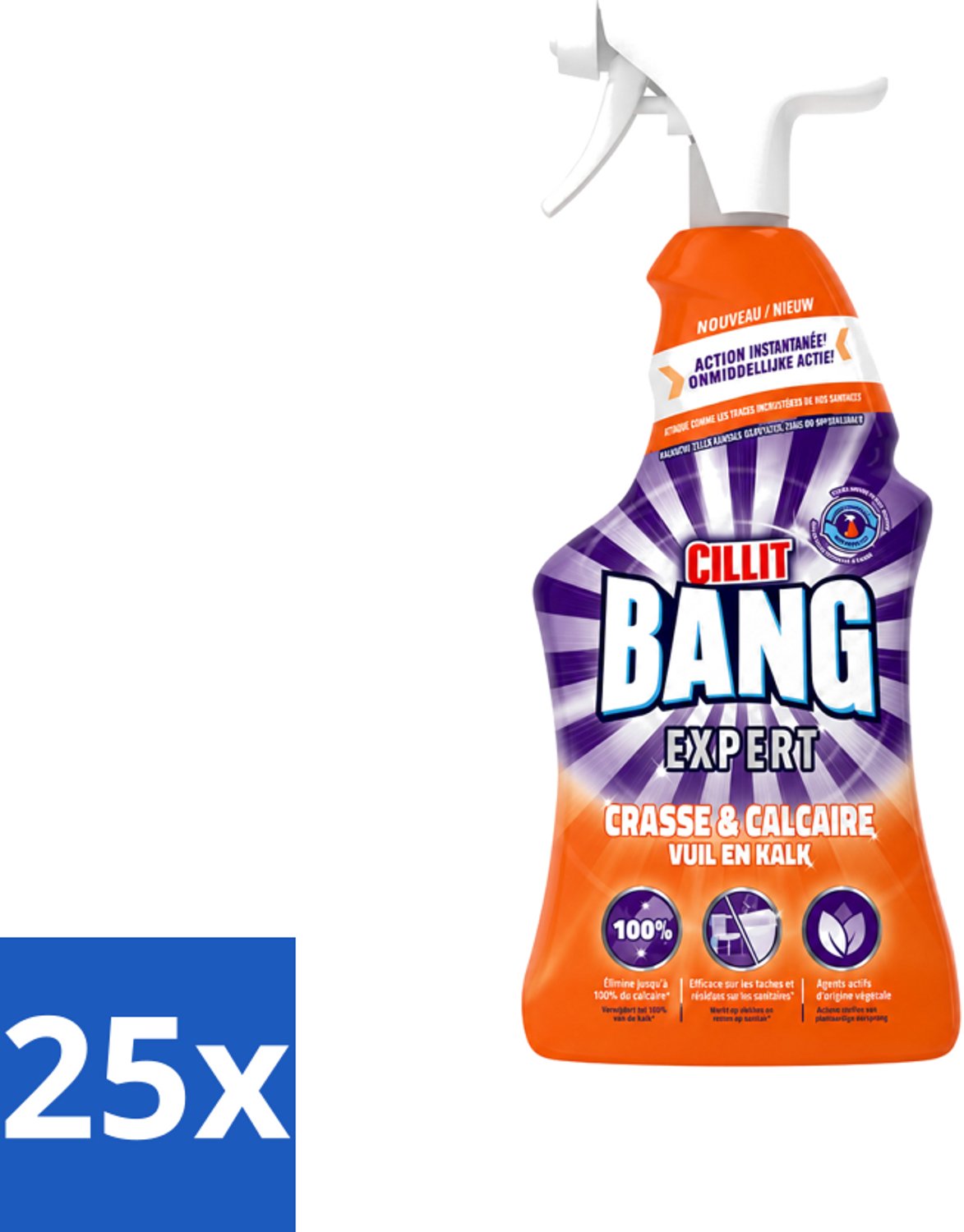 25 x Cillit Bang - Lime & Grime Spray - Verwijdert Vuil en Kalk - 750 ml - Voordeelverpakking - 25 stuks