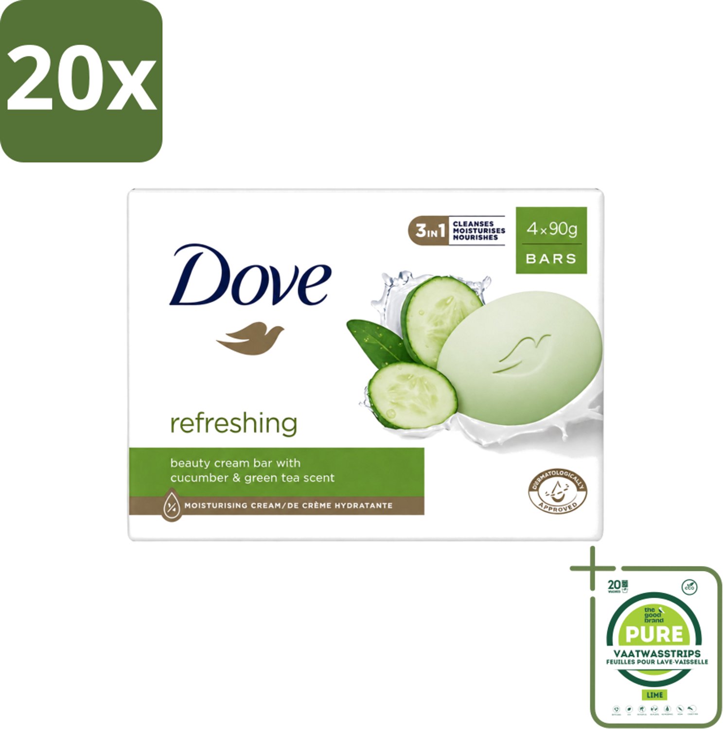 20 x Dove - Zeep - Go Fresh Touch - Komkommer & Groene Thee - Verfrissend - 4 x 90 gram - Grootverpakking - Vaatwasstrips - Dove Zeep - Go Fresh Touch - Handzeep - Verfrissende Geur - Komkommer