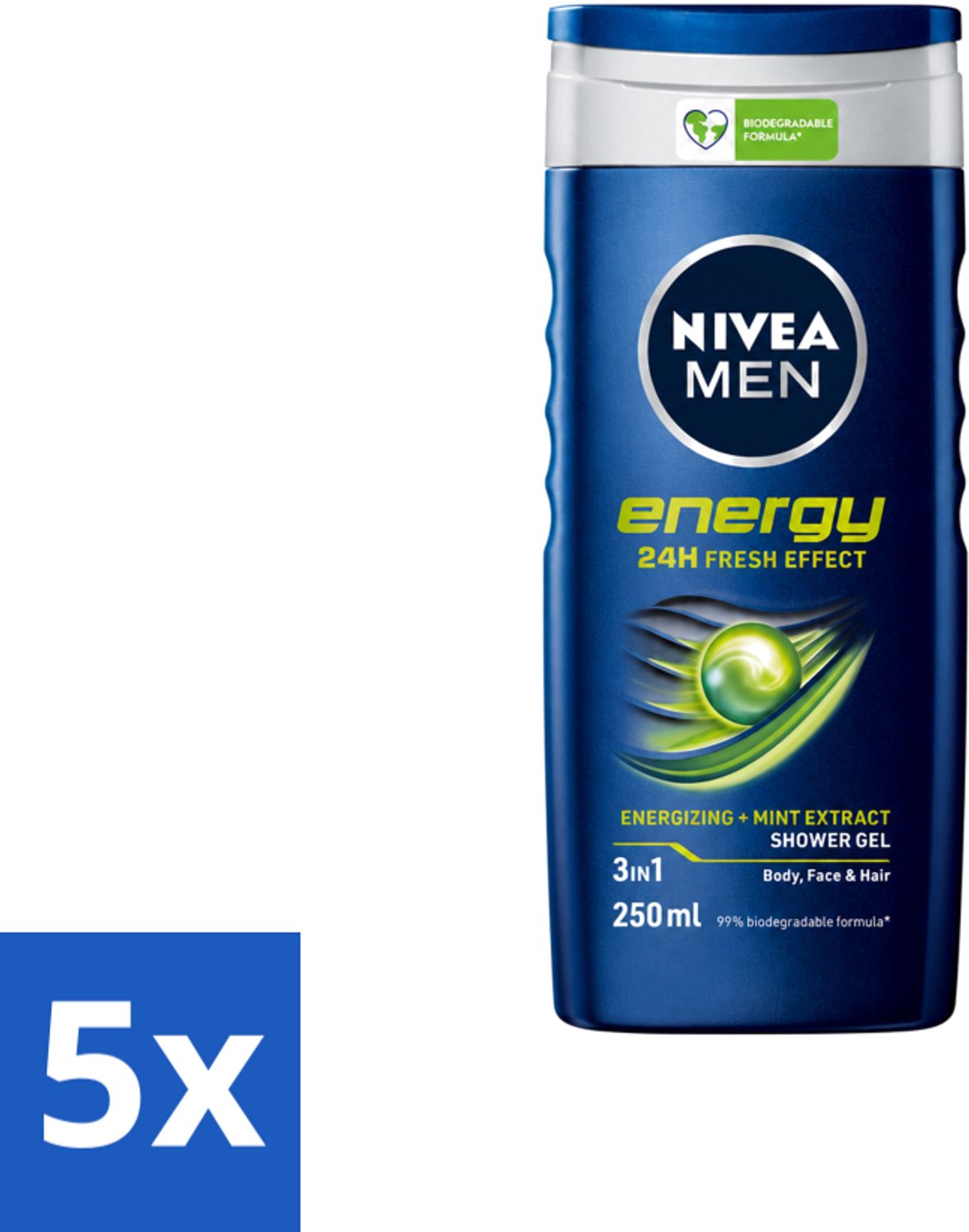 5 x Nivea - Men - Energy Douchegel - Langdurig Fris Gevoel - 250 ml - Voordeelverpakking - 5 stuks