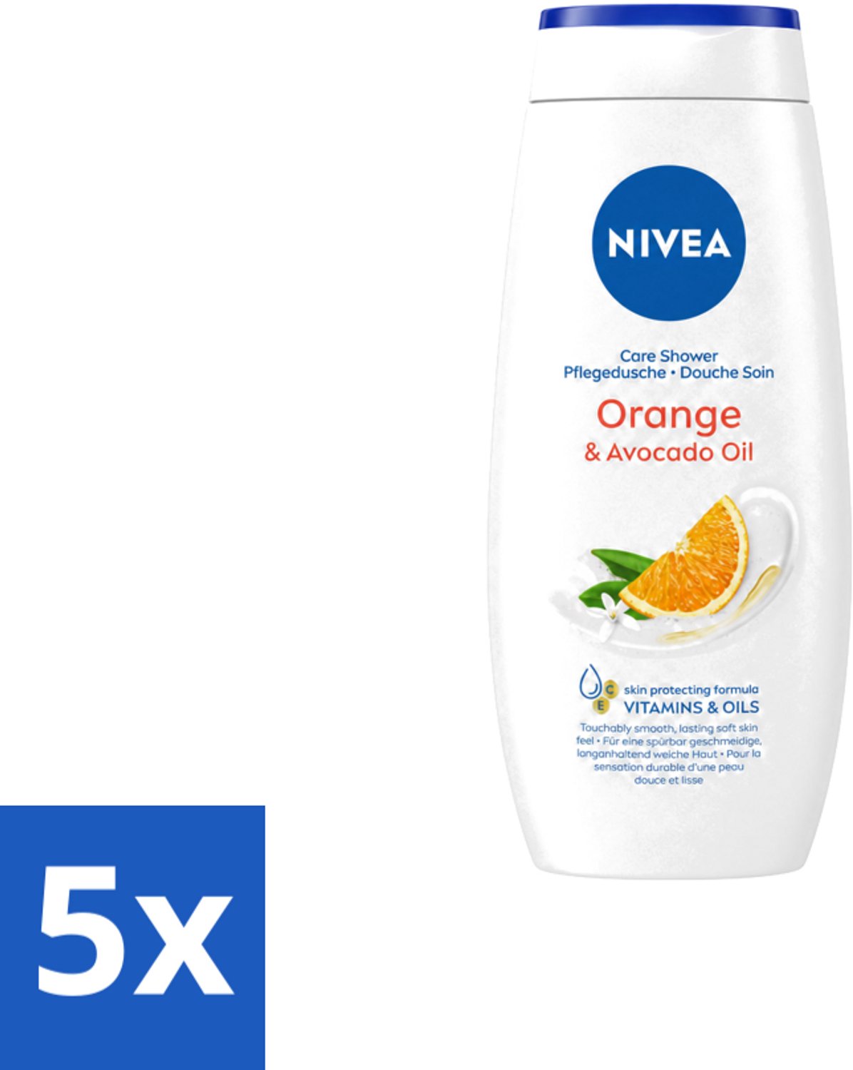5 x Nivea - Douchegel - Orange - Voelbaar Gladde Huid - 250 ml - Voordeelverpakking - 5 stuks