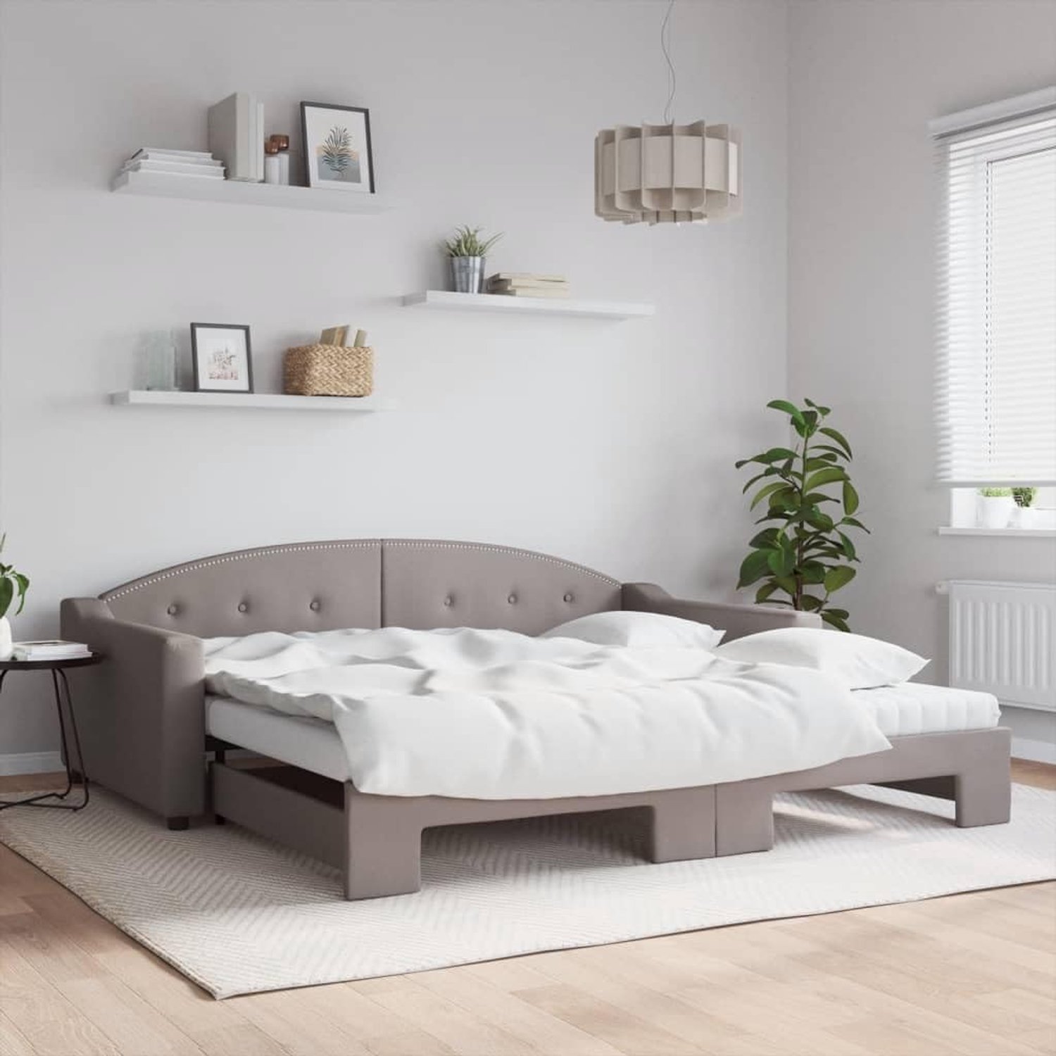 2 in 1 schuimmatras bankbed met onderschuifbed Taupe 100x200 cm