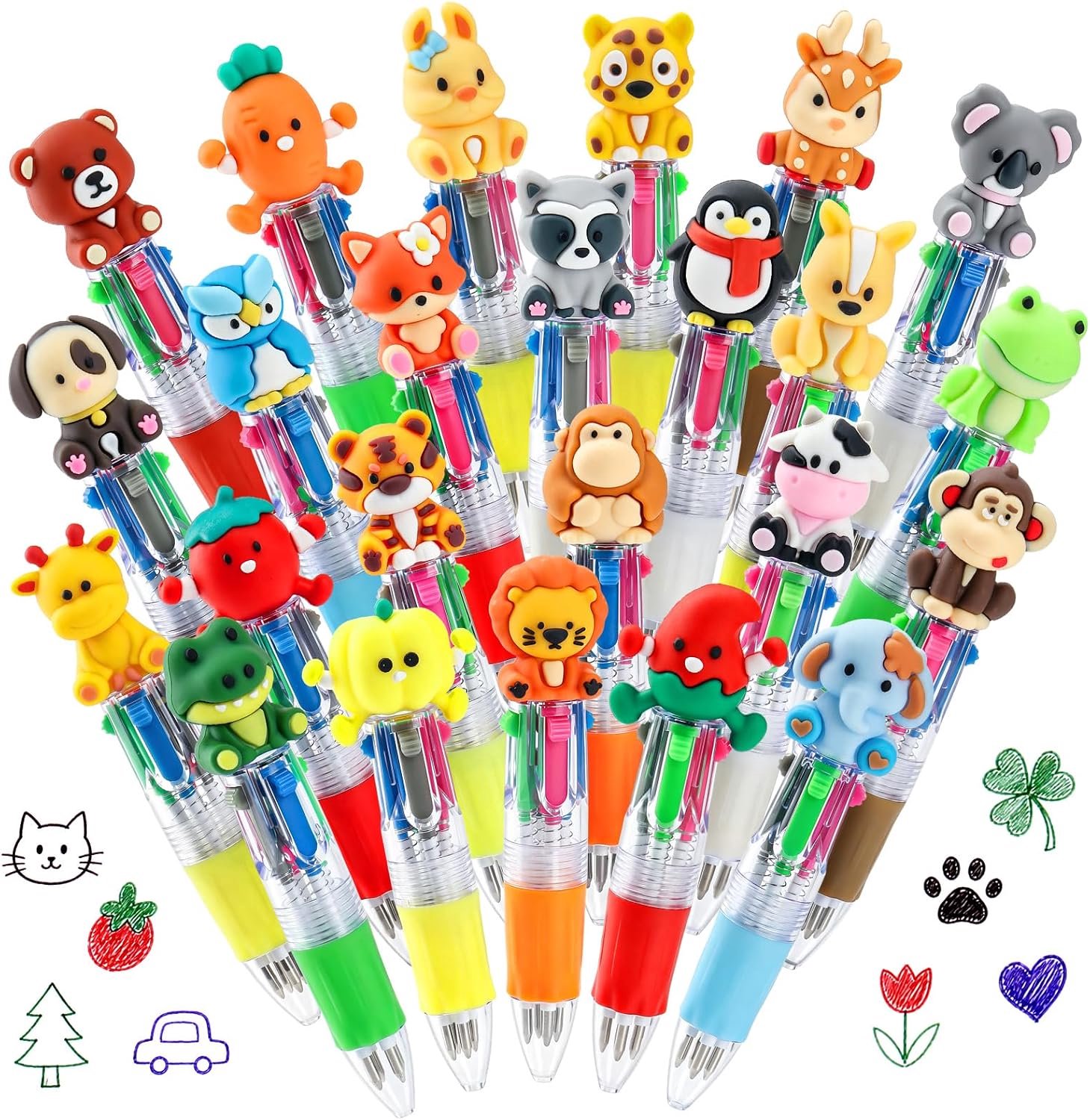 24 stuks 4-in-1 mini intrekbare balpen