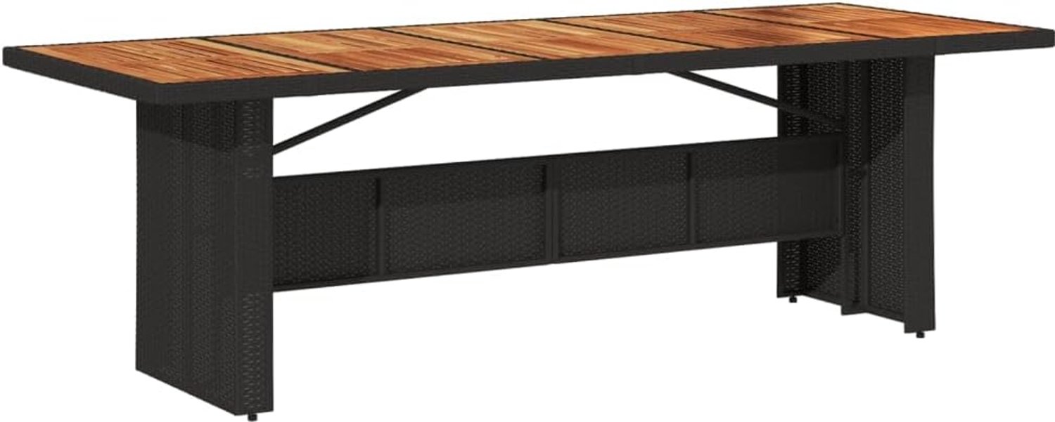 Tuintafel met houten plaat, zwart, 240 x 90 x 75 cm, polyrotan