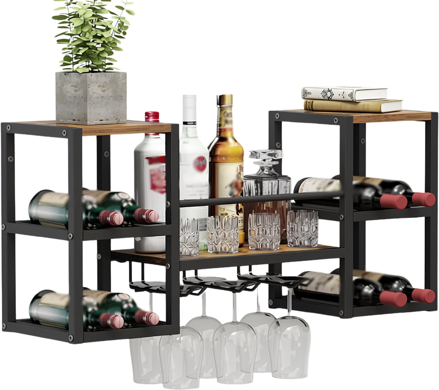 SNJY® Wijnrek Muur - Wijnrek Hangend - Wijnrek Industrieel - 25D x 88B x 40H cm - Zwart