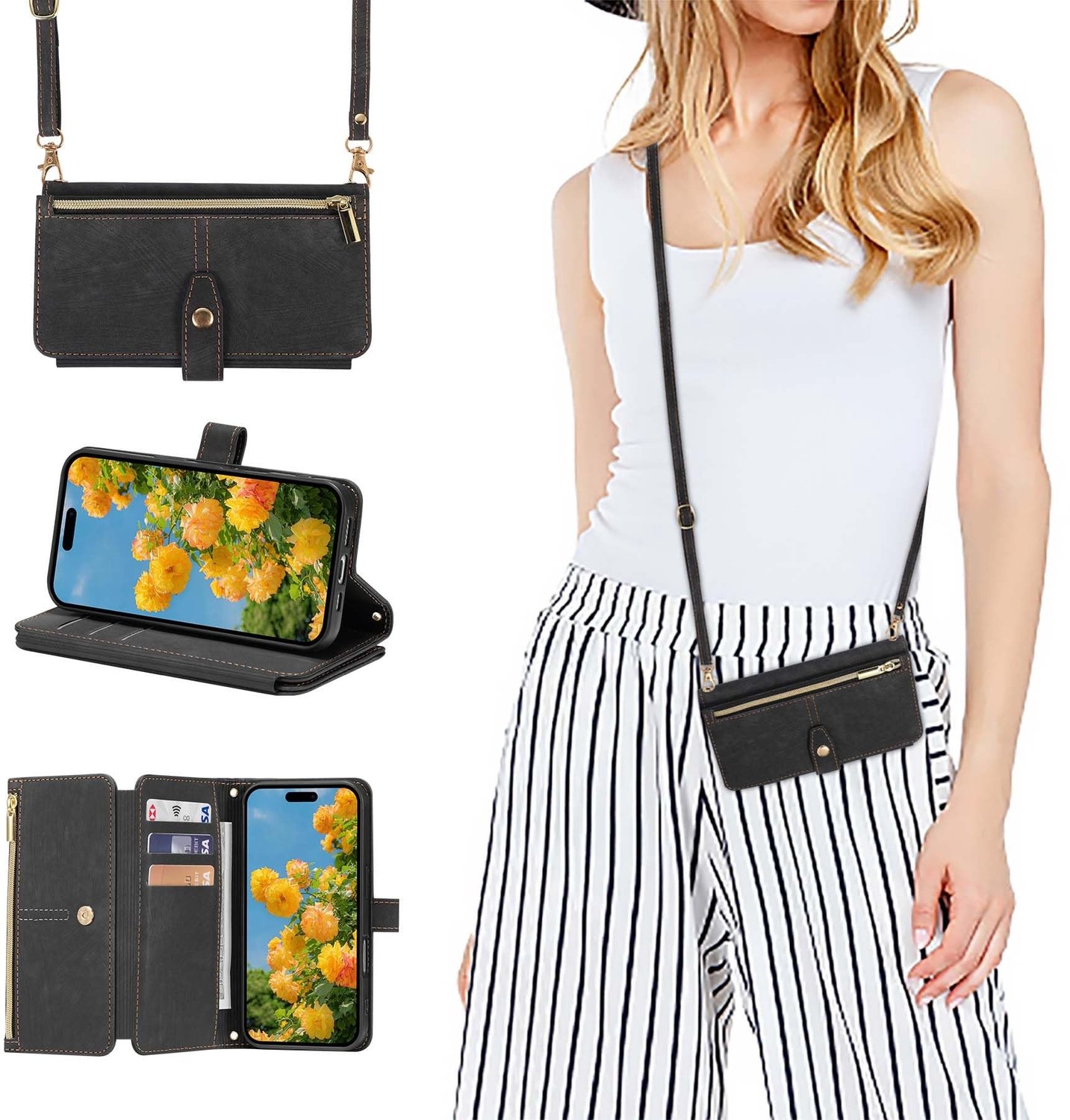 Leren Hoesje met Riem voor iPhone 16 Plus