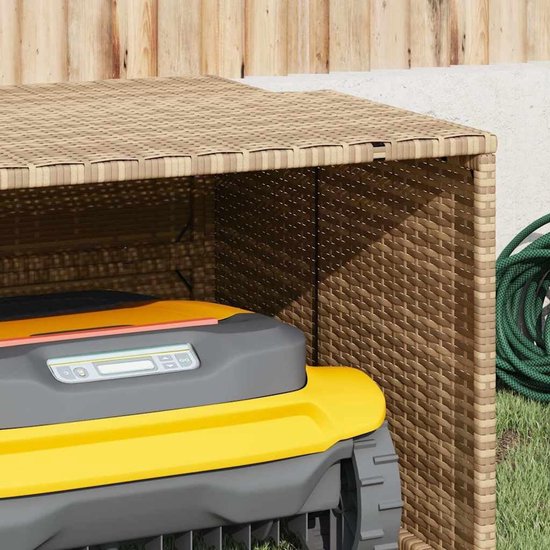 Garage voor robotmaaier, van polyrotan, 86 x 90 x 52/57 cm, grasmaaier, beschermhuisje weerbestendig, voor robotmaaier, schuilplaats voor tuin, beige — afbeelding 4