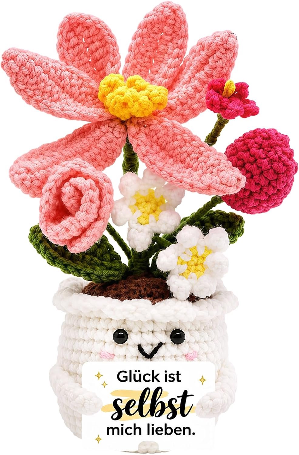 Flores Rosas Tejidas Crochet Manual Decoración Escritorio Tarjeta Agradecimiento Profesora Guardería Pequeño Mujer Inicio Fin Curso Escolar Tutor