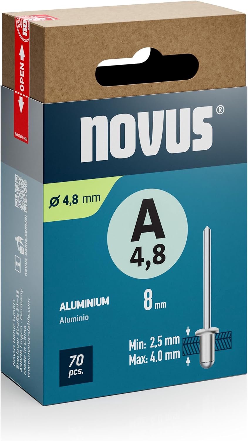 Novus Aluminium Blindklinknagels 4.8x8mm - 70 Stuks