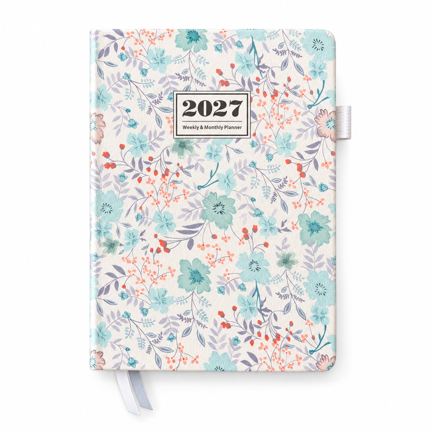 Weekagenda 2027 A5 – 1 week op 2 pagina’s – Harde Kaft en Elastiek Sluiting - Bloemen Roze