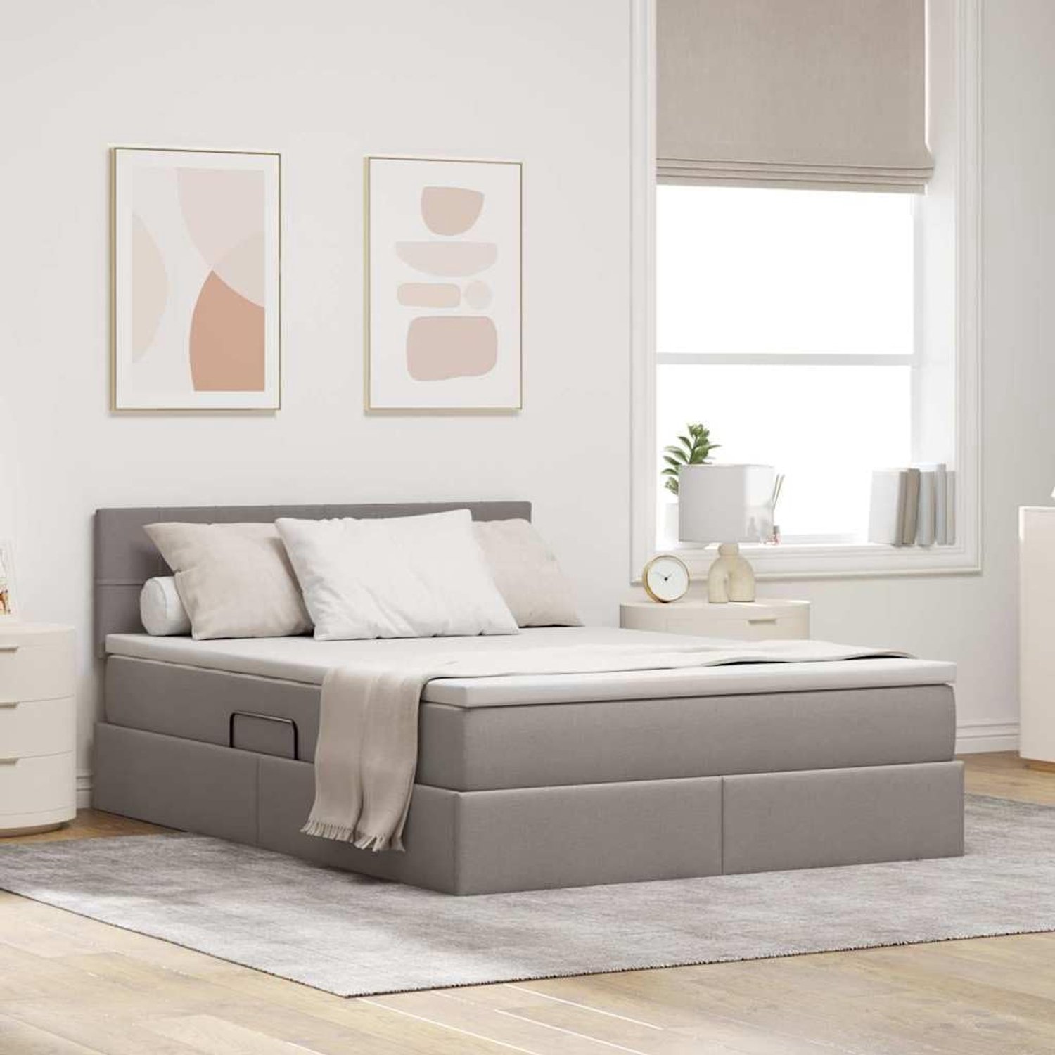 Opbergbed met matras hydraulisch liftsysteem Taupe 140 x 200 cm