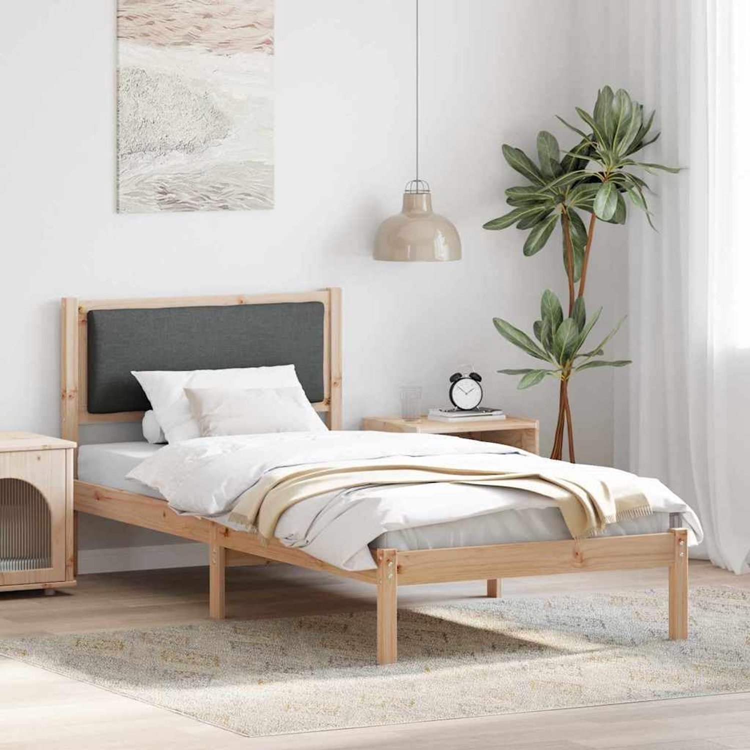Grenenhout modern minimalist slaapkamer 90 x 190 cm donkergrijs