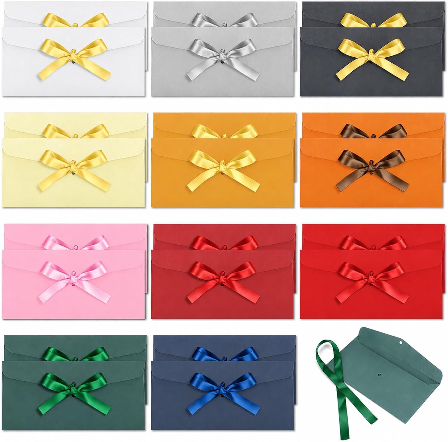 22 stuks gekleurde enveloppen, 22 x 11 cm gekleurde enveloppen parelmoerpapier, 11 kleuren enveloppen met linten voor bruiloften, Kerstmis, verjaardagen, festivalkaarten