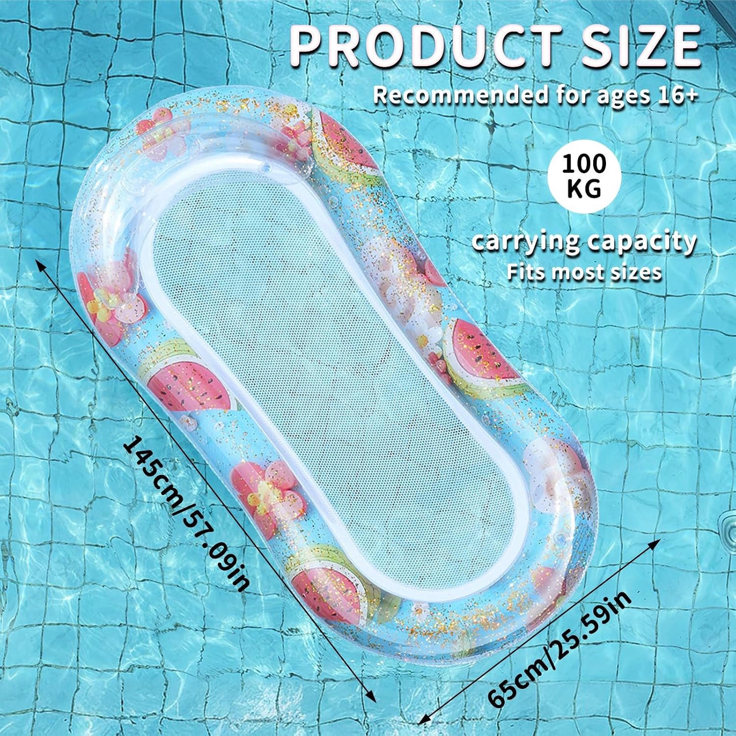 Waterhangmat met net, draagbaar en duurzaam, waterhangmat, geschikt voor fotograferen, zomer, zwembad, party, zwembadluchtmatras, zwemmat net