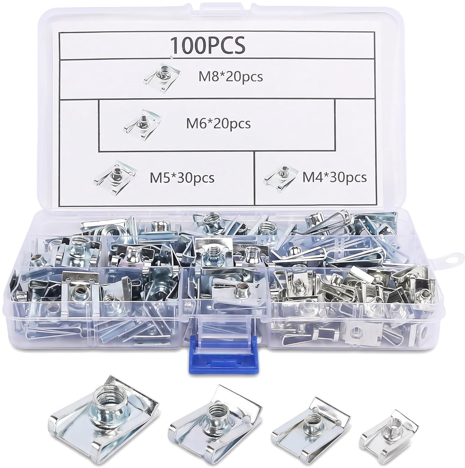 Schroefdraad clip moer set M4 M5 M6 M8 klikmoeren set 100 stuks