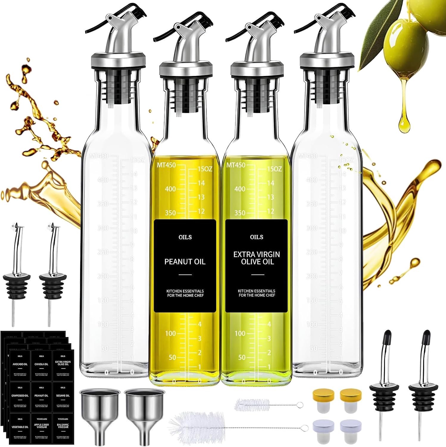 4 Stuks Olijfolie Dispenser Fles,500 ML Olie en Azijn Dispenser