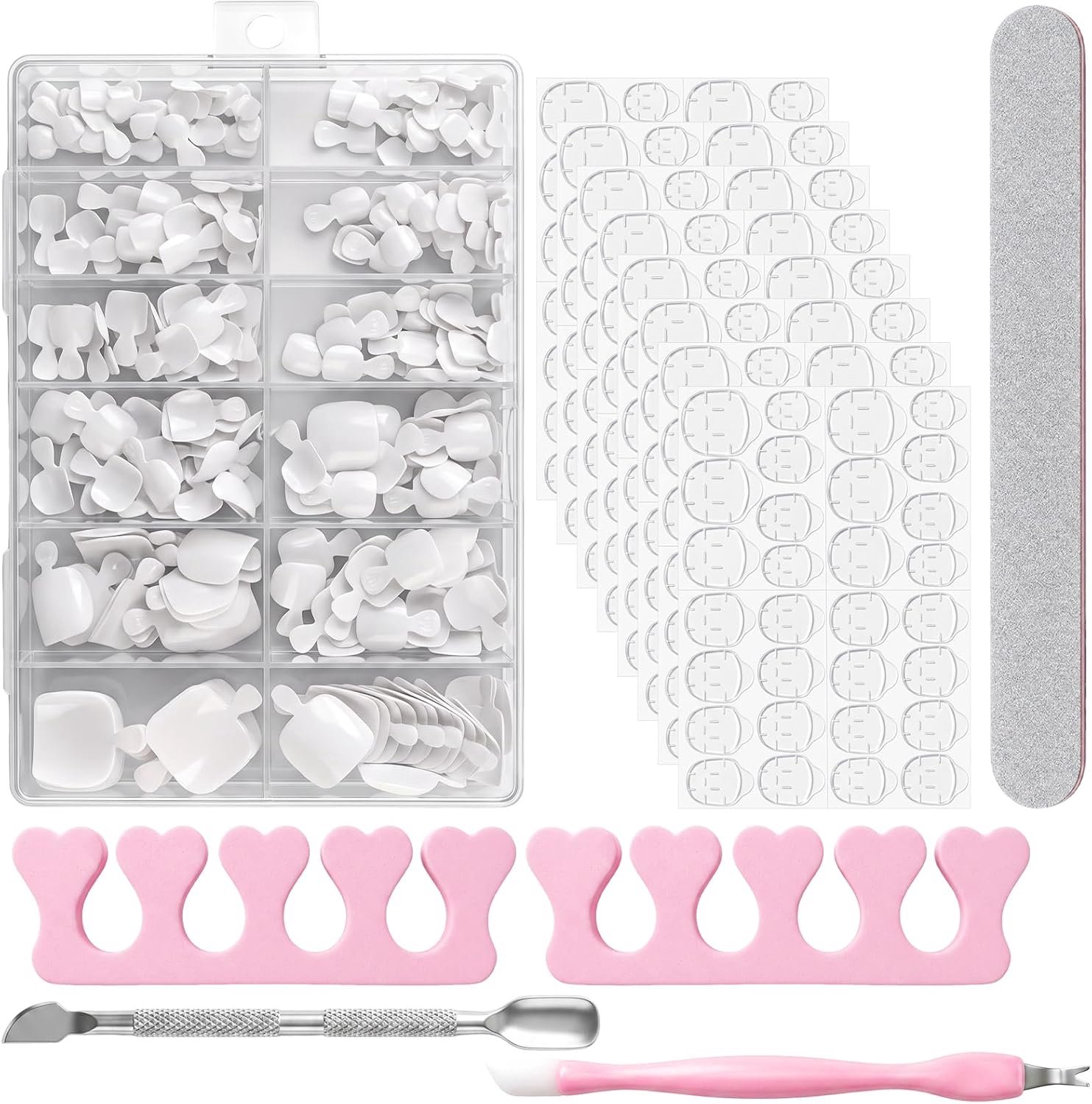 240 stuks teennagels om op te plakken, 0,65-2 cm breed, wit, Frans