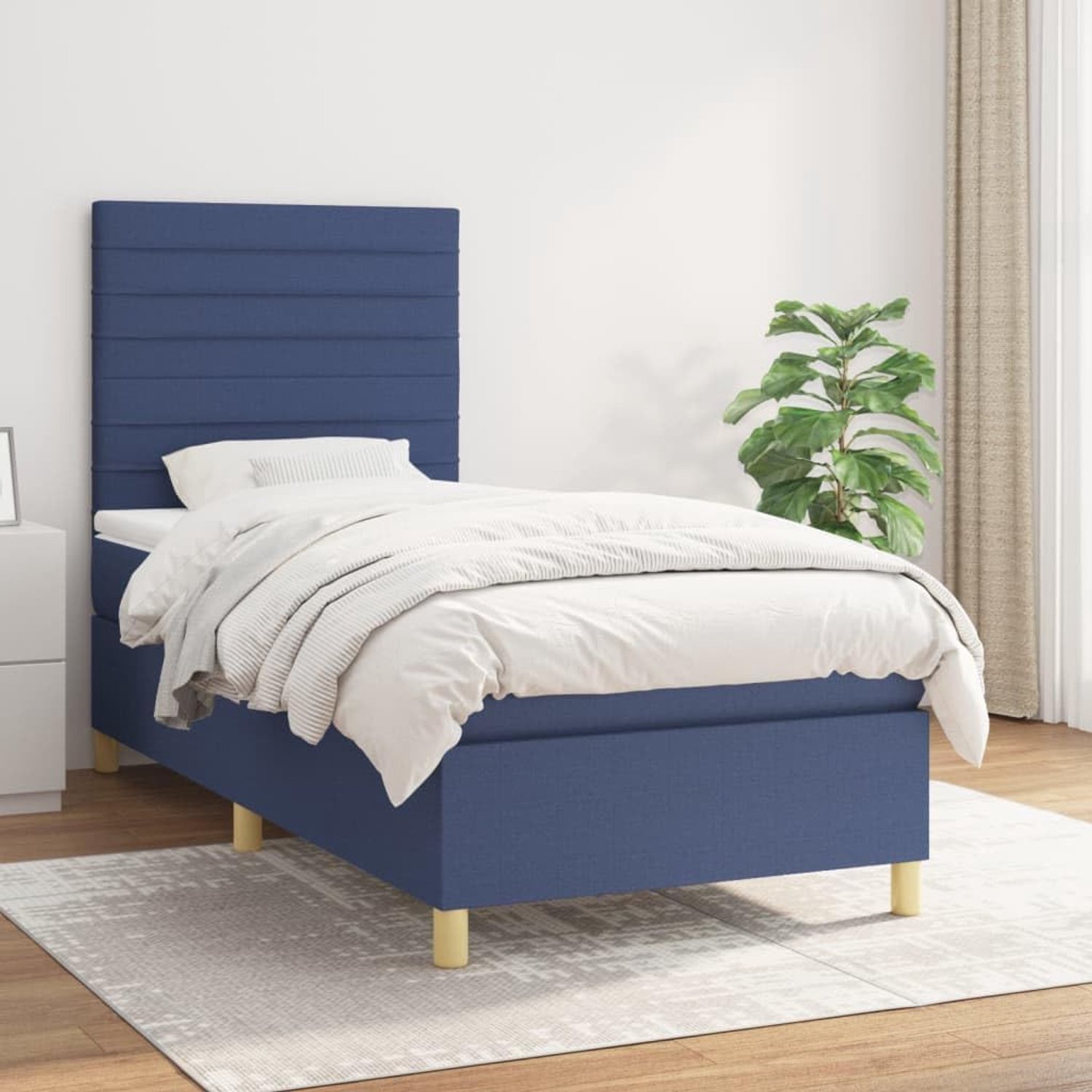 Stof Verstelbaar hoofdbord Pocketvering matras Blauw 100x200 cm