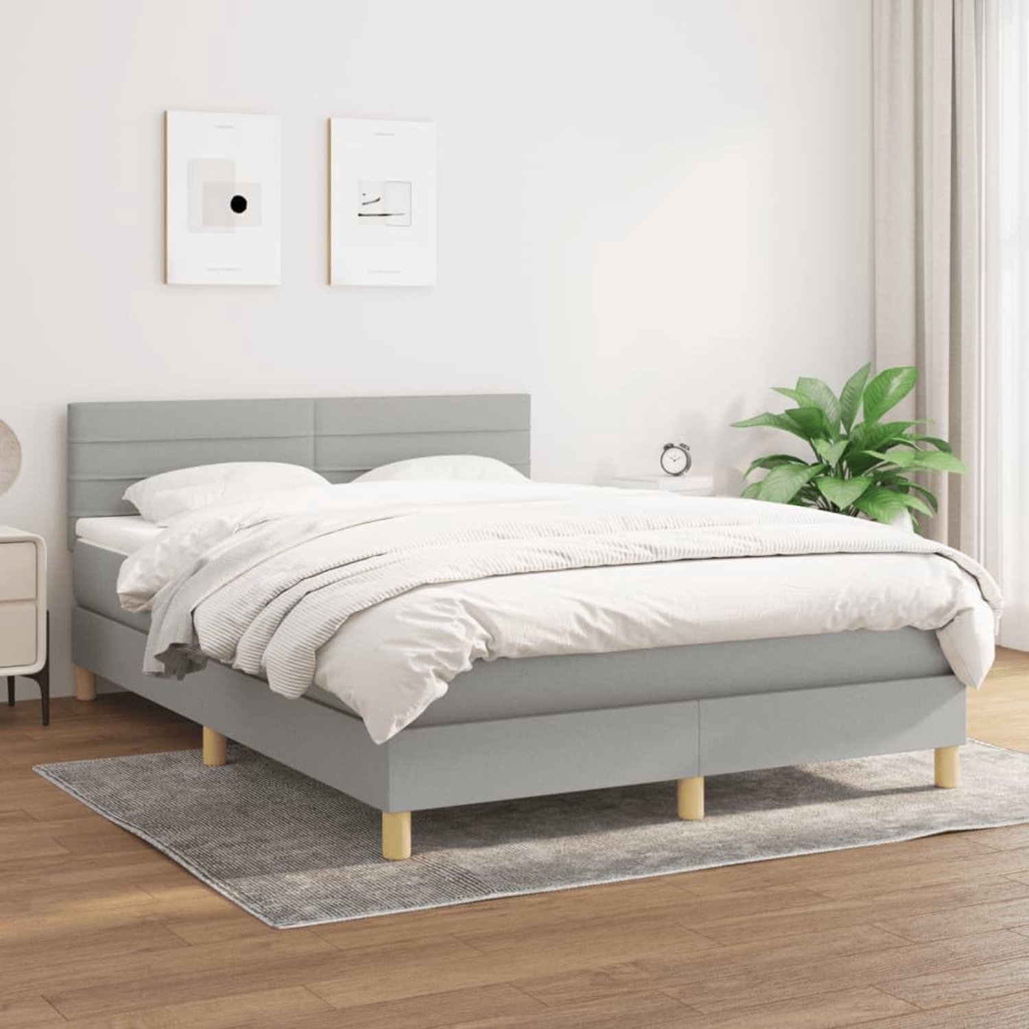 Ademende stof verstelbaar hoofdbord boxspringbed lichtgrijs 140x200 cm