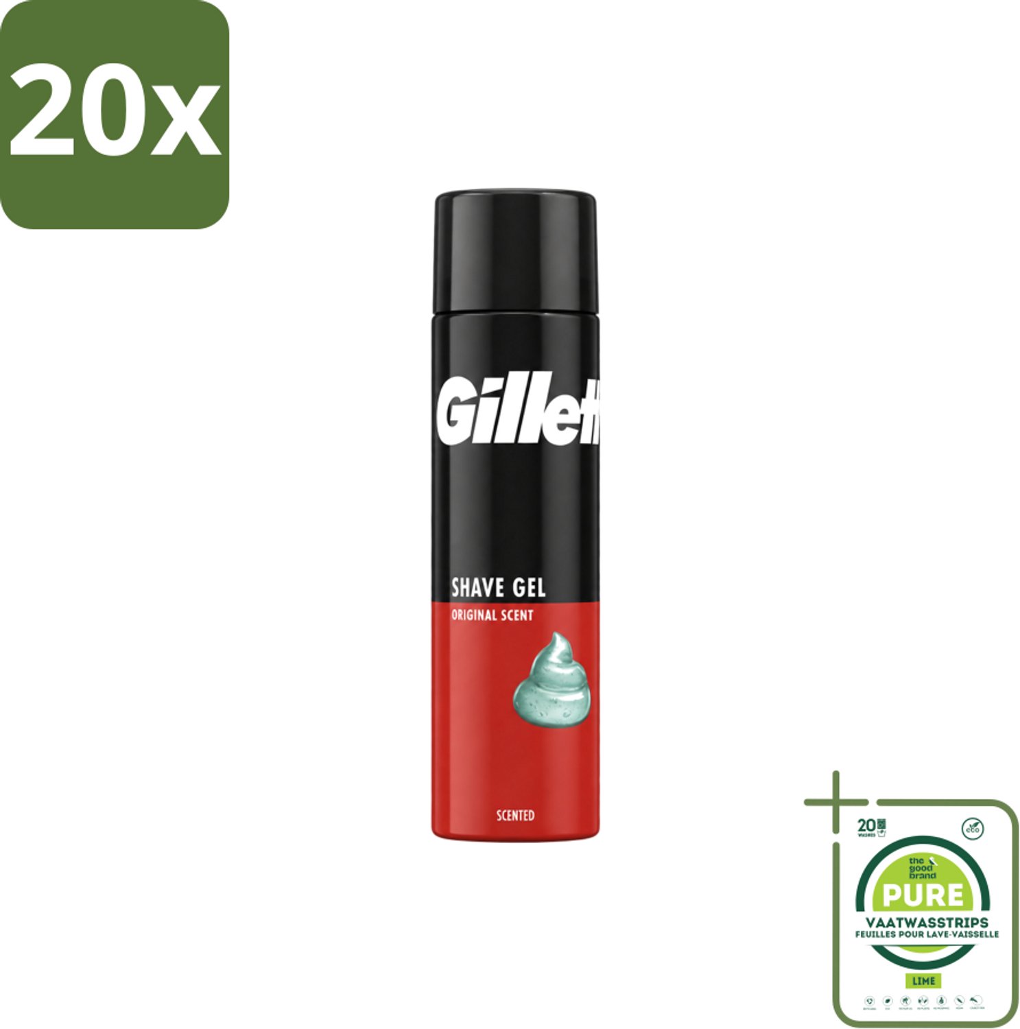 20 x Gillette – Scheergel – Classic – 200 ml - Grootverpakking - Vaatwasstrips - Scheergel - Gevoelige Huid - Scheren - Comfort - Irritatie
