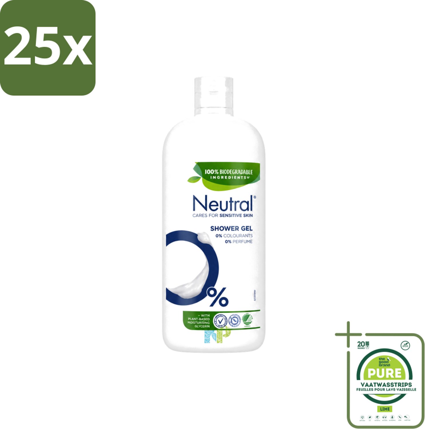 25 x Neutral – Douchegel – Sensitive Skin – 900 ml - Grootverpakking - Vaatwasstrips - Gevoelige Huid - Droge Huid - Parfumvrije Douchegel - Milde Douchegel - Huidverzorging