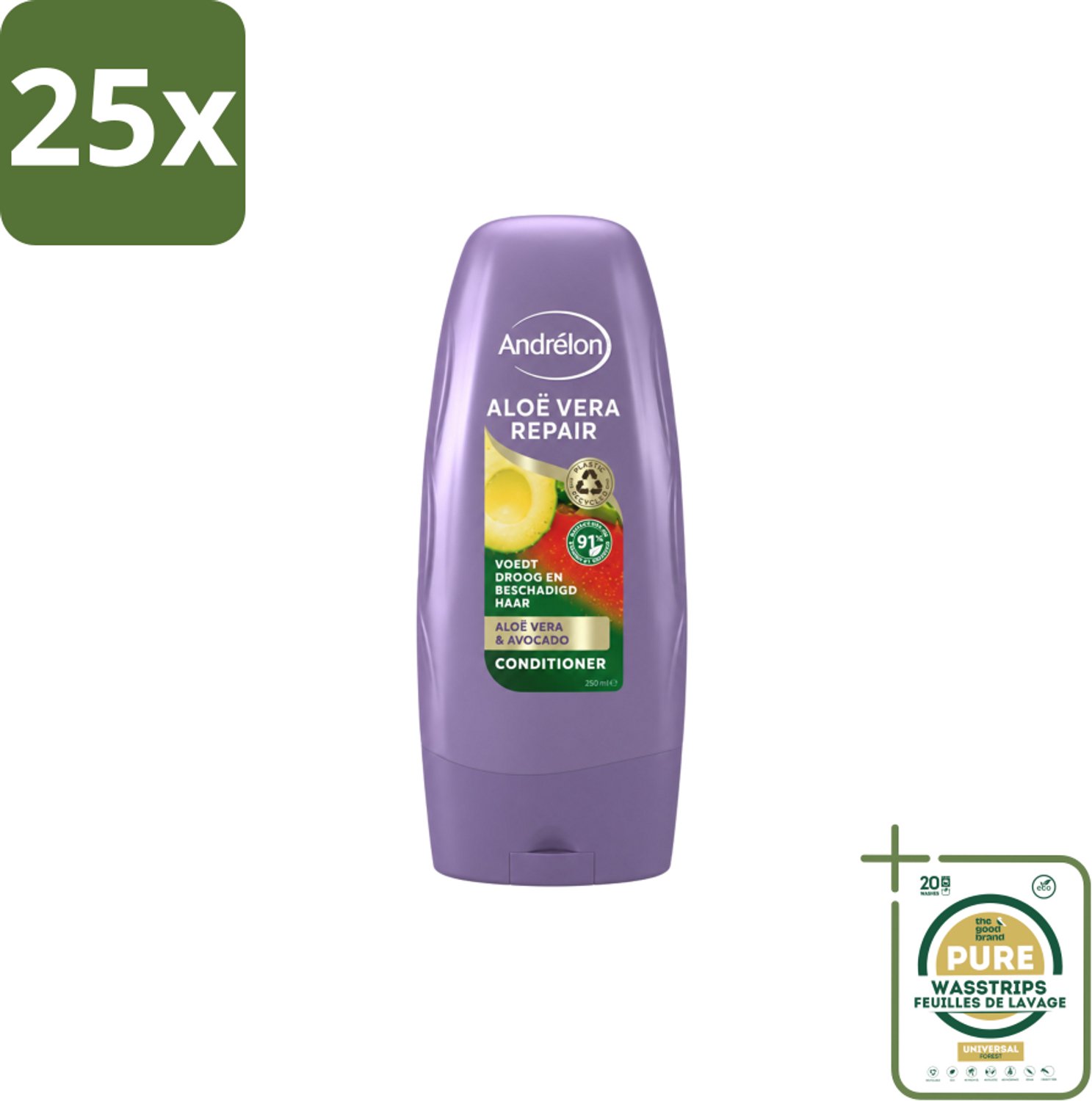 25 x Andrélon - Aloe Vera Repair - Conditioner - Verzachtend & Herstellend - 250 ml - Wasstrips - Haarkleur - Haarverzorging - Haarherstel - Haarhydratatie - Droog Haar