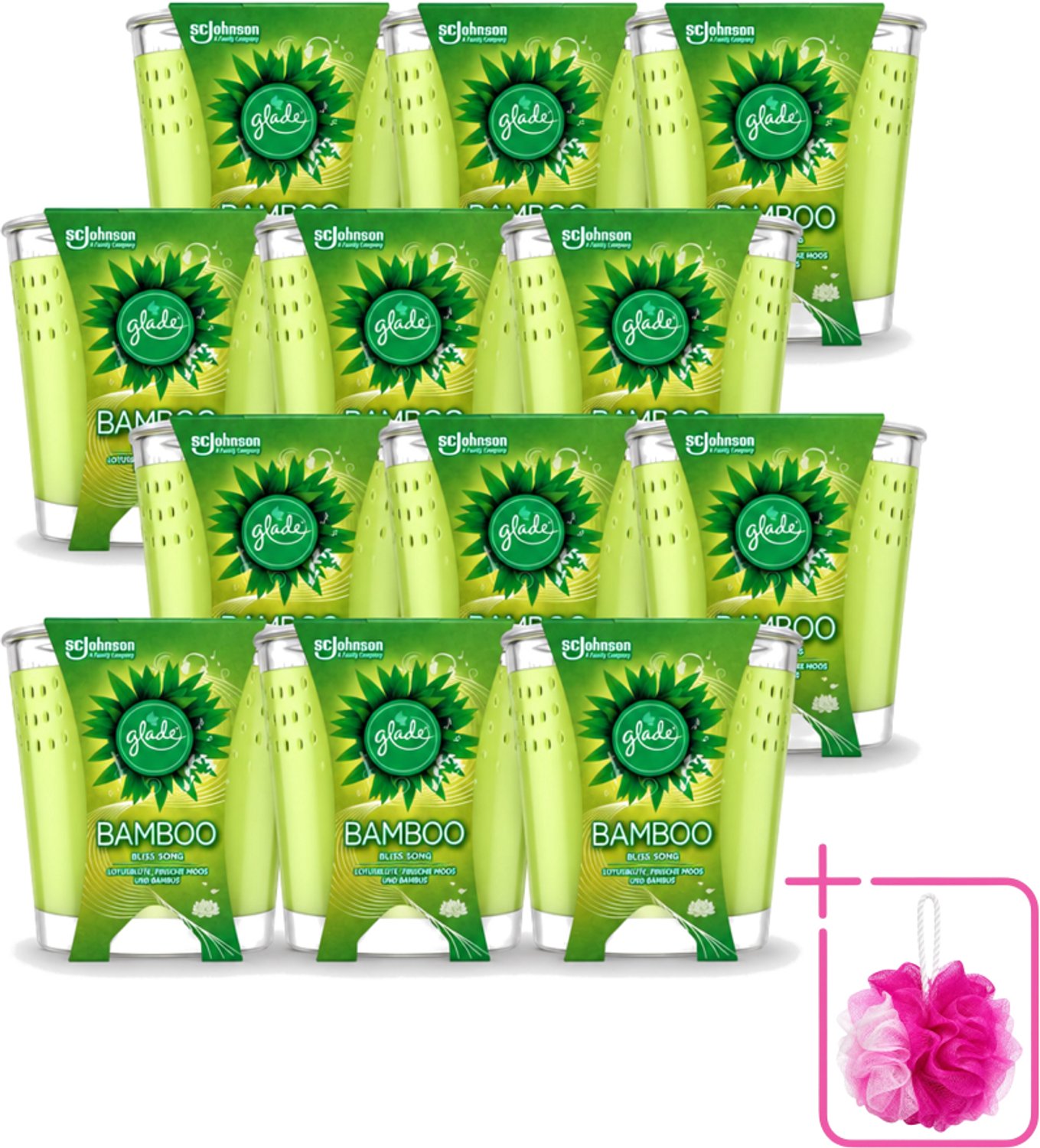 12 x Glade - Geurkaars - Bamboo Bliss Song - Frisse Geur & Relaxatie - 129 g - Bulkverpakking - Geurkaars - Douchemop - Bamboe Geur