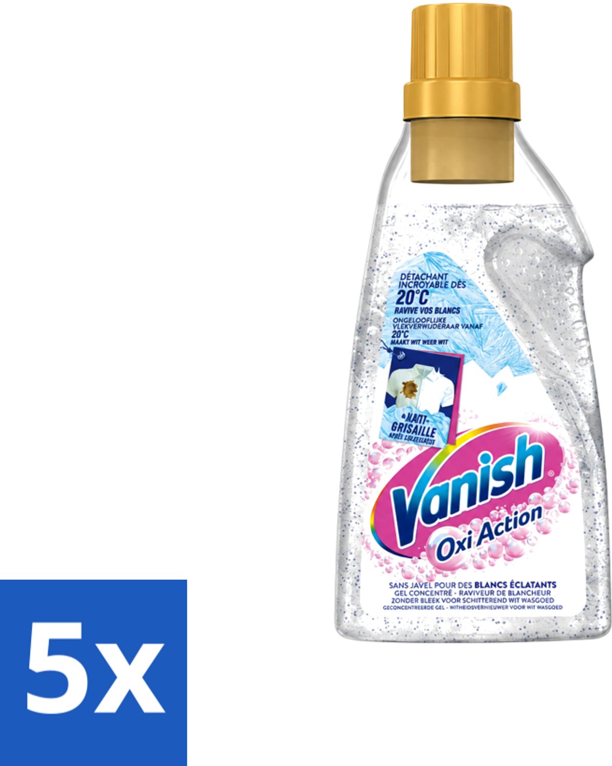 5 x Vanish – Wasbooster Gel – Oxi Action Whitening – 750 ml - Voordeelverpakking - 5 stuks