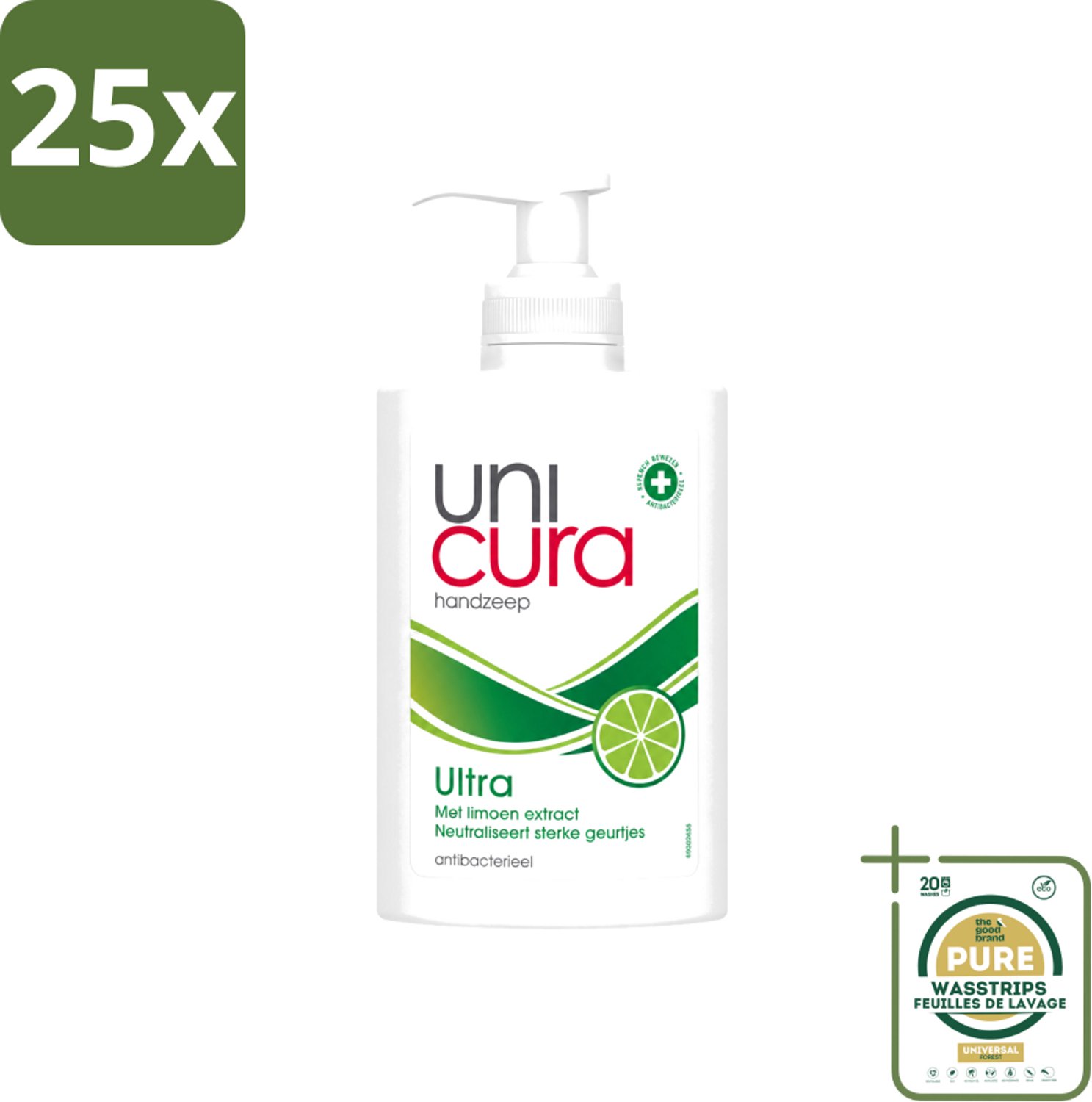 25 x Unicura - Vloeibare Zeep Ultra - Verzorgend - 250 ml Pomp - Wasstrips - Handzeep - Antibacteriële Handzeep - Handverzorging - Hygiëne - Natuurlijke Handzeep