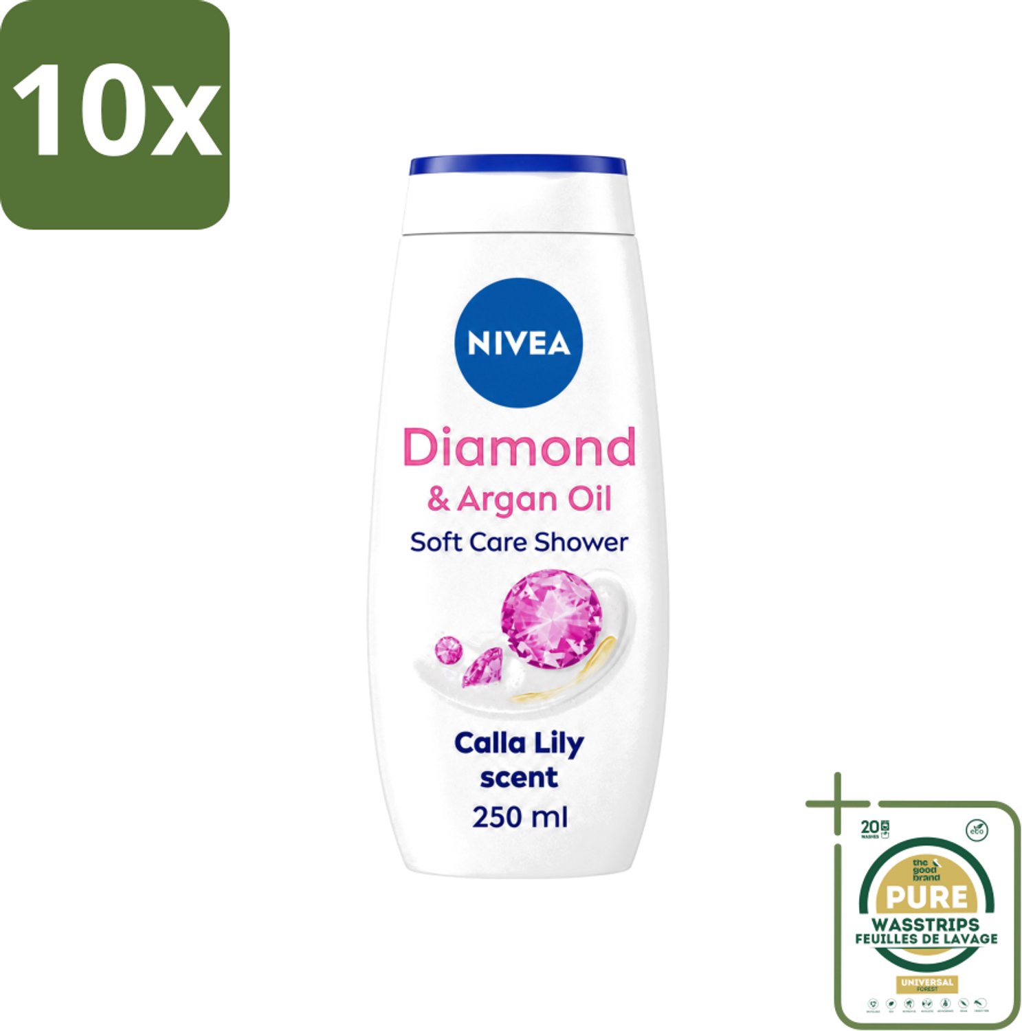 10 x Nivea - Diamond Touch Douchegel - Sensuele Leliegeur - 250 ml - Wasstrips - Douchegel - Diamantpoeder - Witte Aronskelk - Hydratatie - Luxe Douchegel